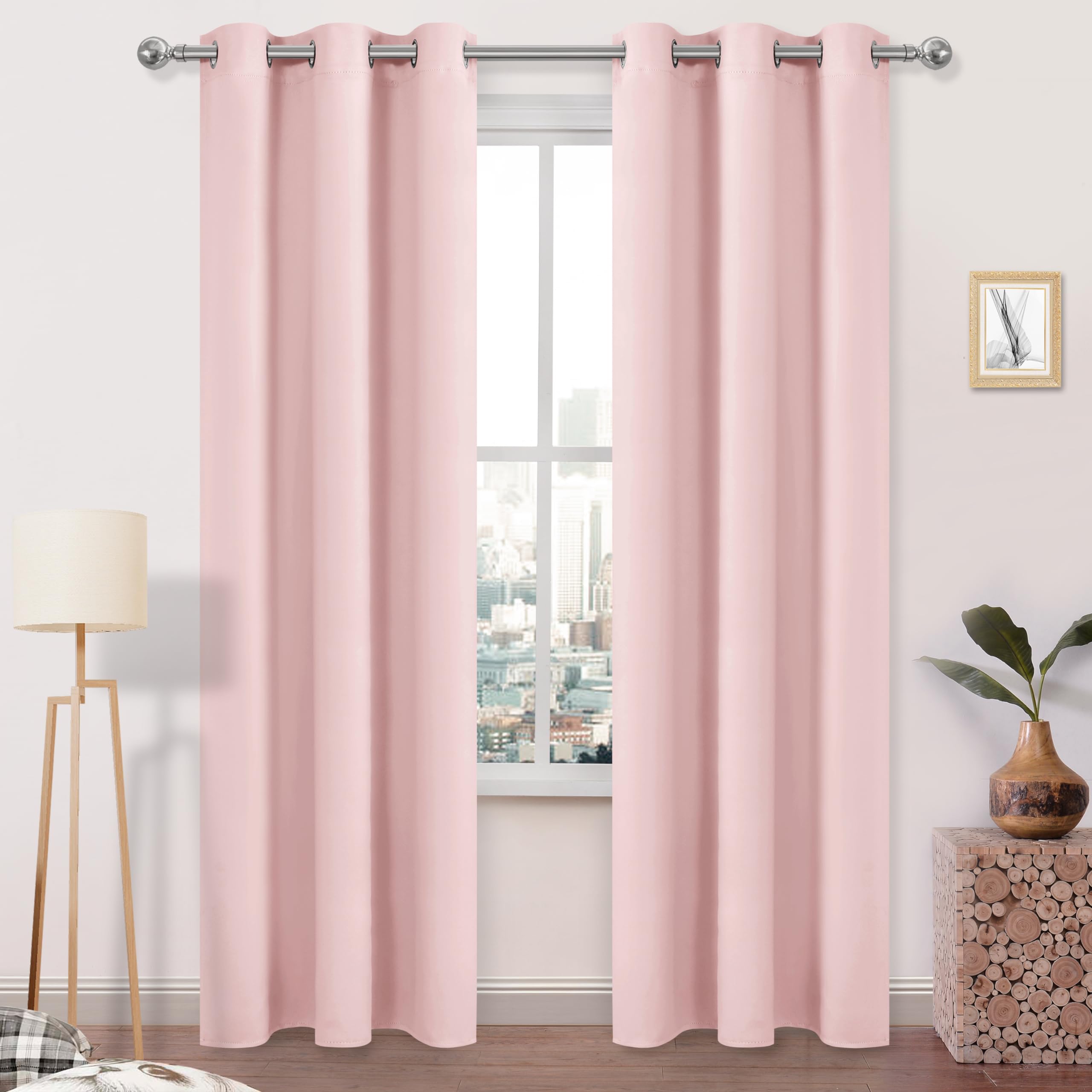 DWCN Blush Pink Room Darkening Blackout Curtains for Bedroom, Thermal Insulated Privacy Grommet Drapes for Living Room - 42 x 84 Inches Long, 2 Panels — image 1