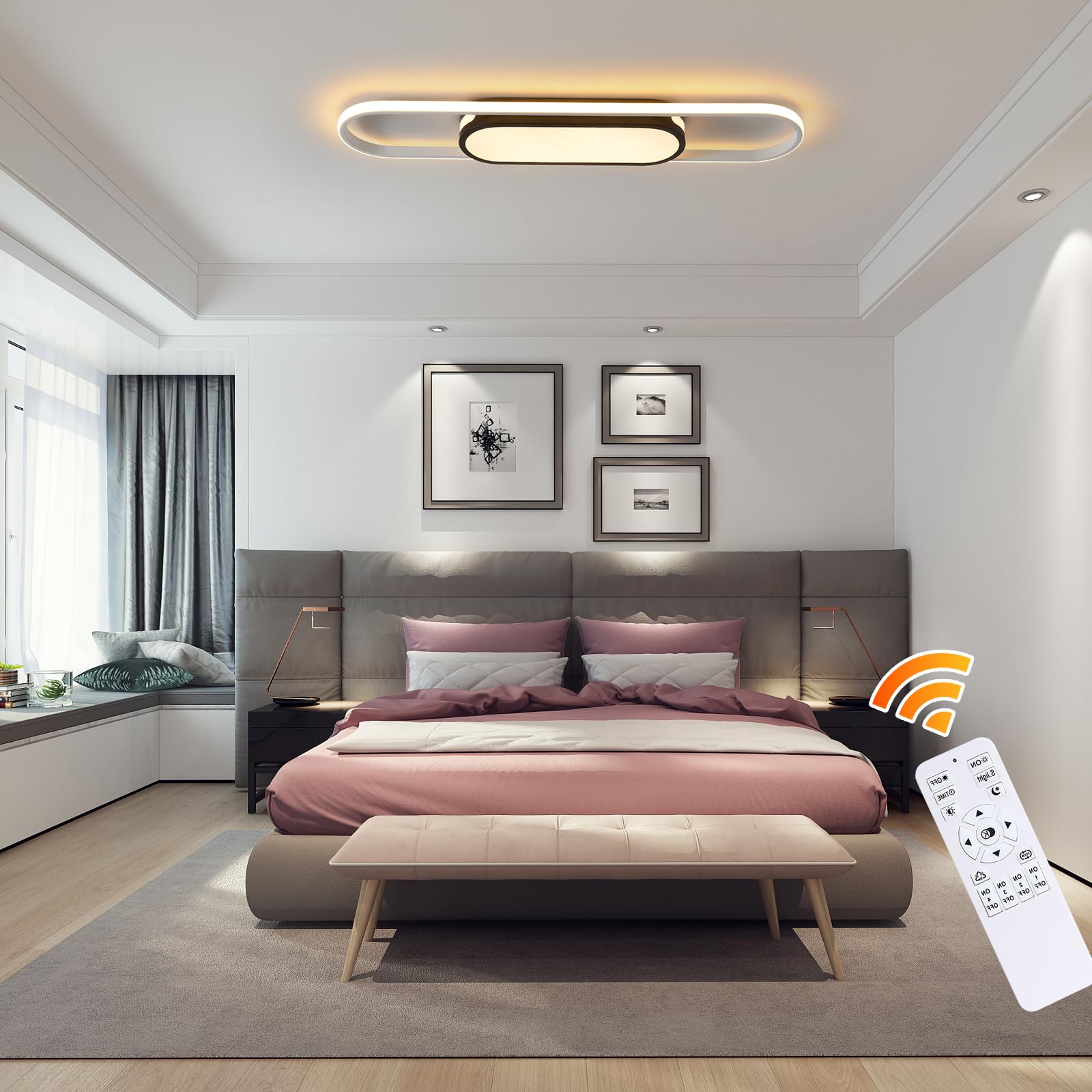 Oninio Lámpara de Techo LED Moderna Plafón Regulable con Mando a Distancia Lámpara de Techo para Salón Cocina Comedor Dormitorio 80 cm