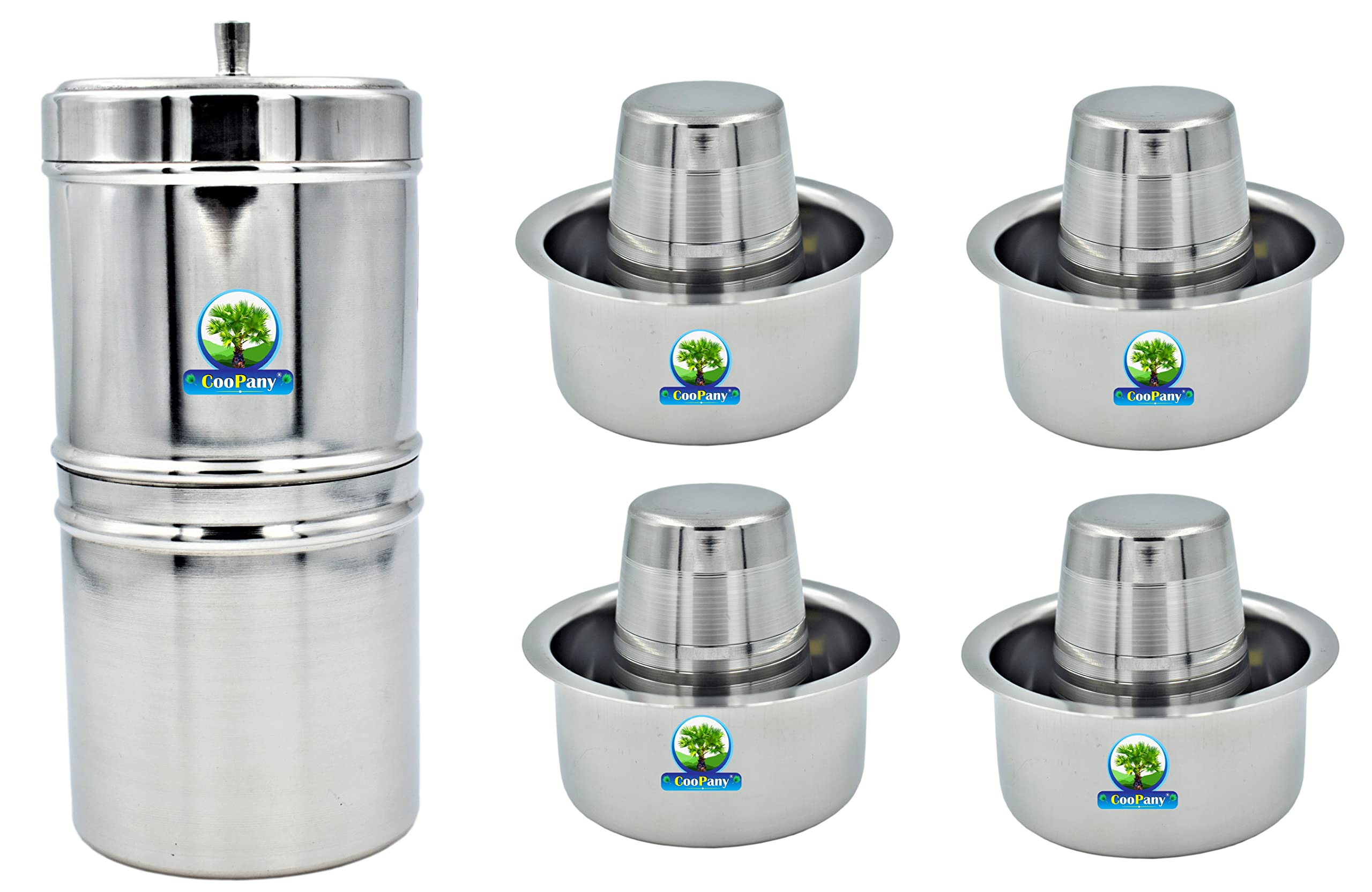 CooPany® Combo Stainless Steel South Indian Filter Coffee Maker 200 ML (4 to 5 Cups) and 4 Set Traditional Kumbakonam Coffee Dabara Sets (Tumbler 150 ml, Dabara 230 ml)