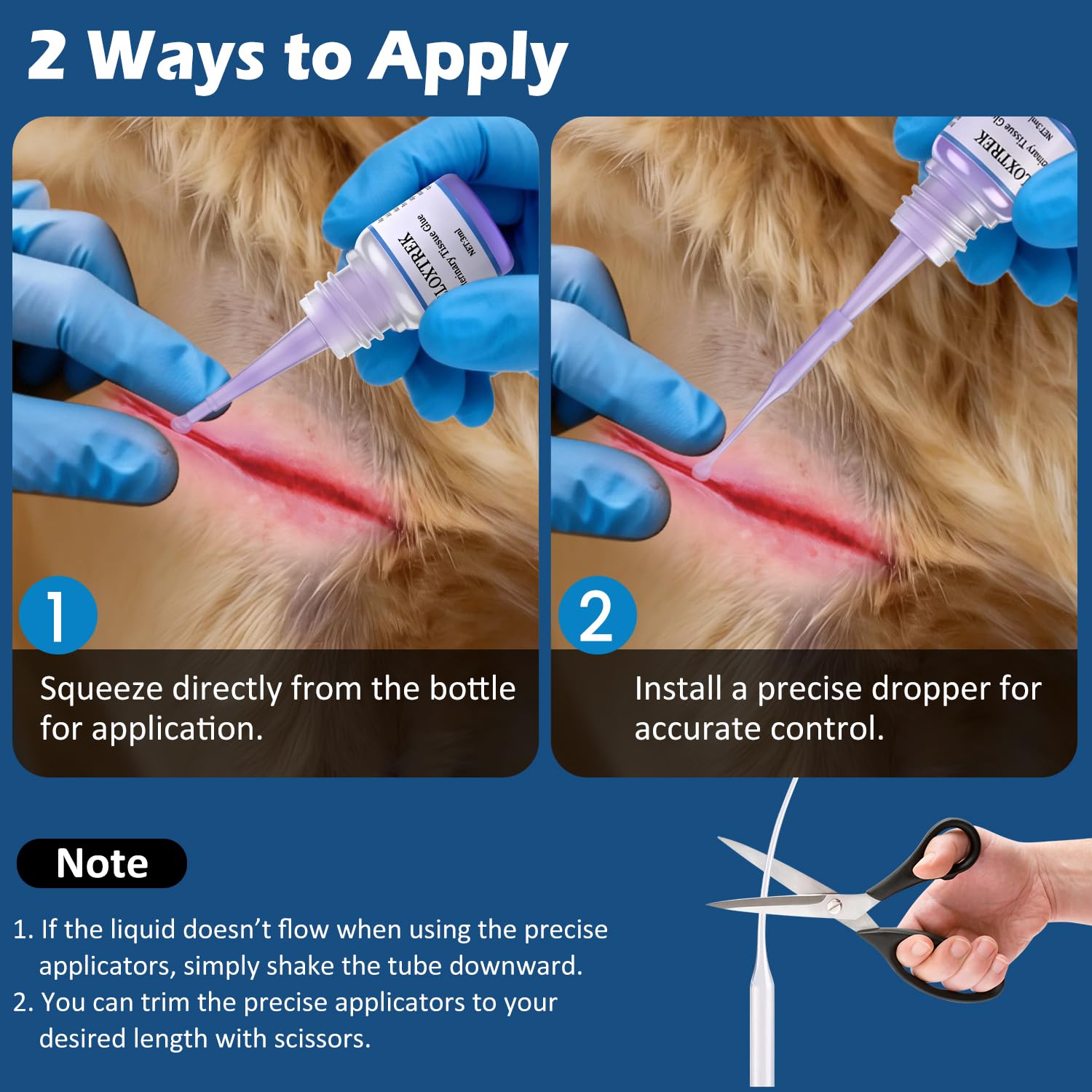 3ml Veterinary Surgical Skin Glue with 15 Precise Applicators, Strong Surgical Adhesive, Blue-Tinted Fast-Acting Tissue Wound Glue, Waterproof Wound Sealant for Multi-Pet Households — Amazon image 4