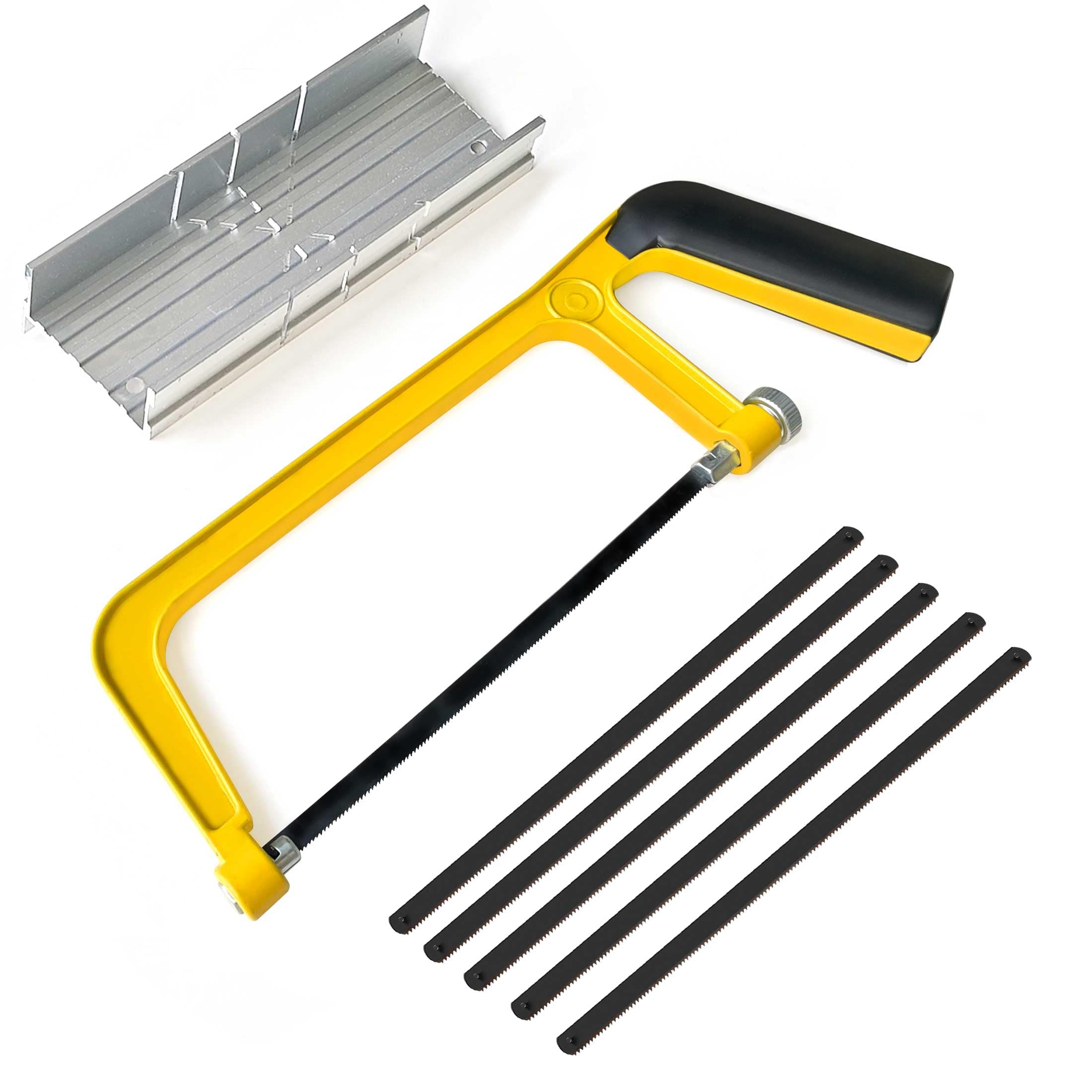 Viganoc 6-inch Mini Hacksaw and Miter Block Set - 150 mm Cutting Hand Saw with 5Pc Bi-Metal Blades, Yellow