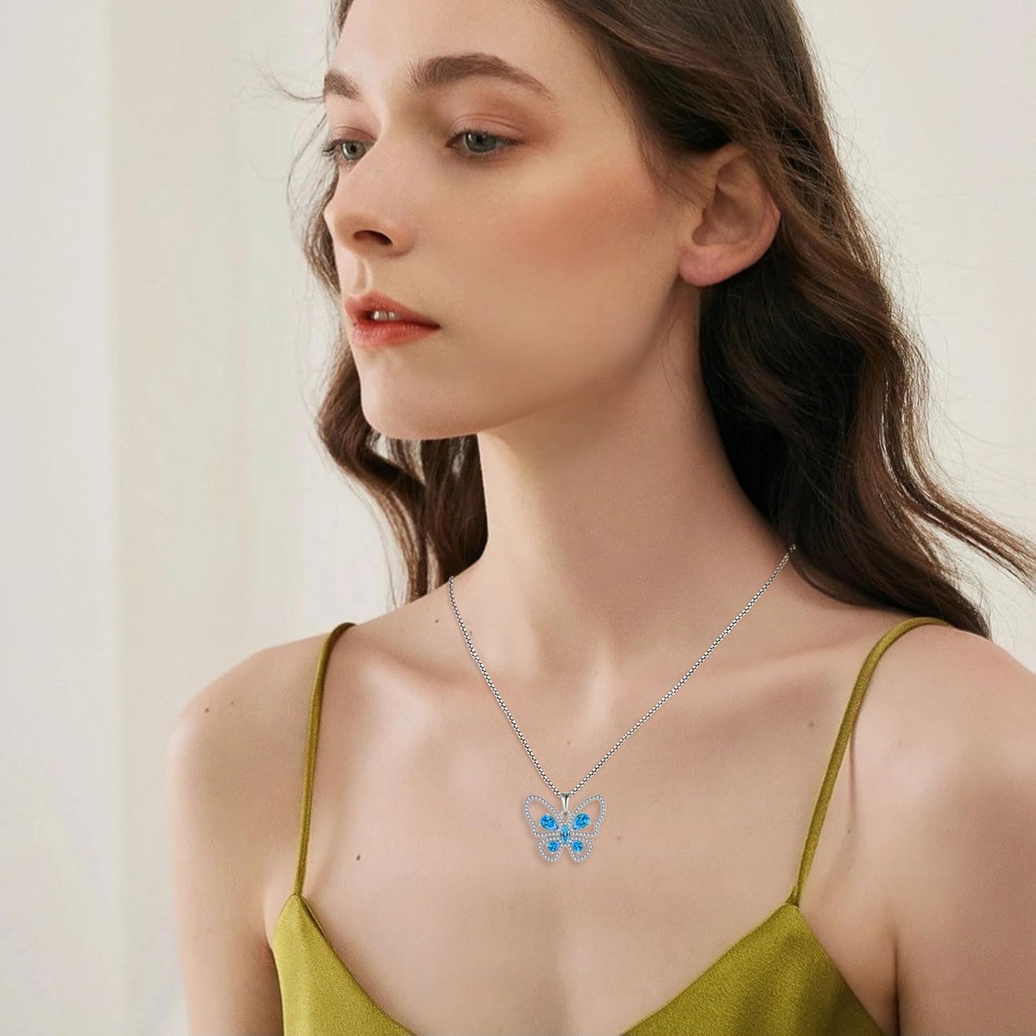 Butterfly Pendant Necklace 925 Sterling Silver Cubic Zirconia Birthstone Jewelry Gifts for Women Wife Mother Her - Image 2