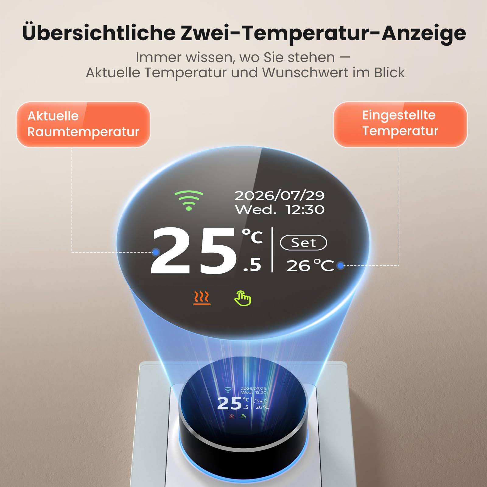 AVATTO Smart Drehknopf Thermostat Fussbodenheizung Wasser, WiFi Heizungsthermostat Smart Digital Raumthermostat Kompatibel mit Alexa, Google Home