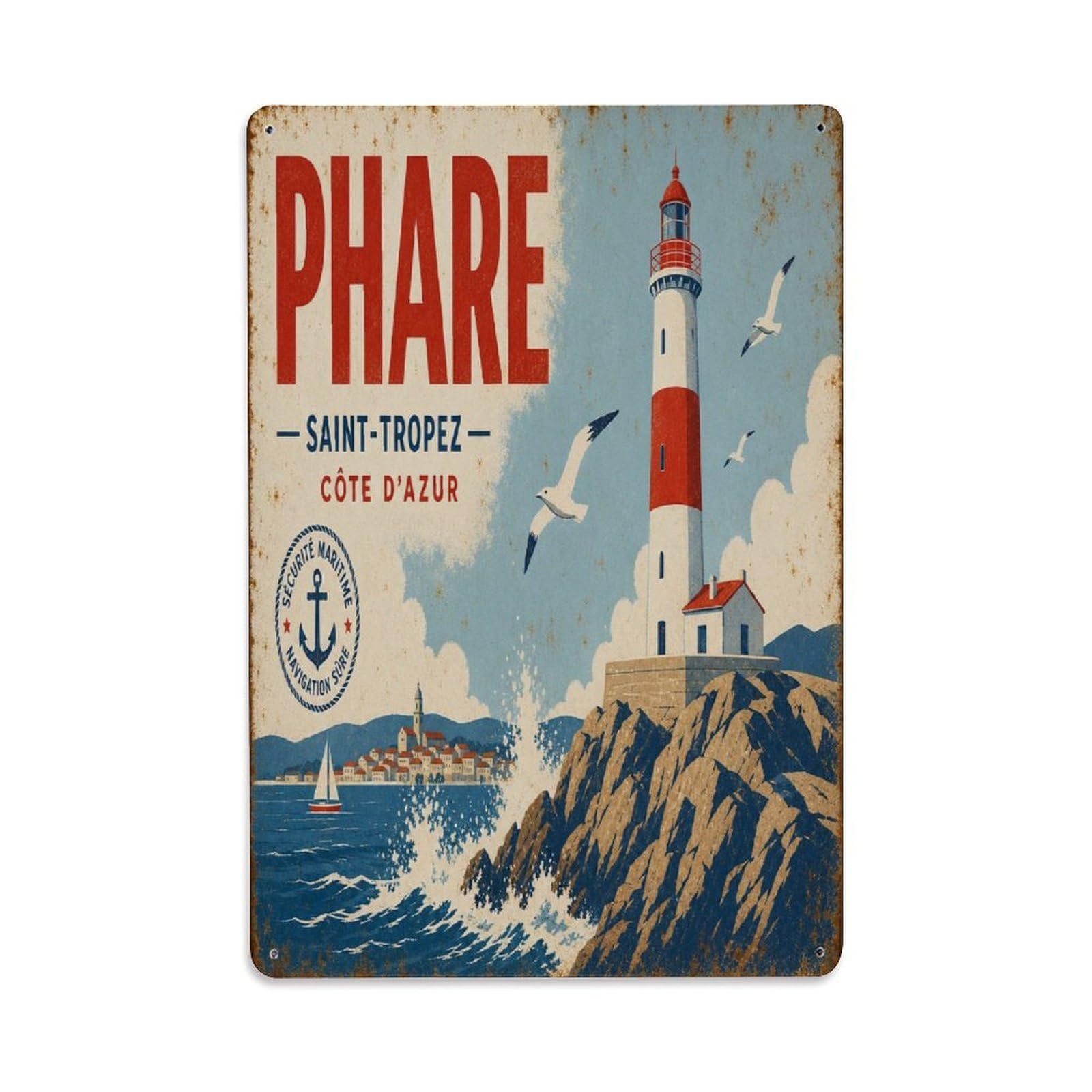 French Village Travel Lifestyle Provence Heritage Metal Tin Sign Plaque Wall Decor for Cafe, Man Cave, Club Bar, Office, Home Garden Round Metal Poster 8x12Inch