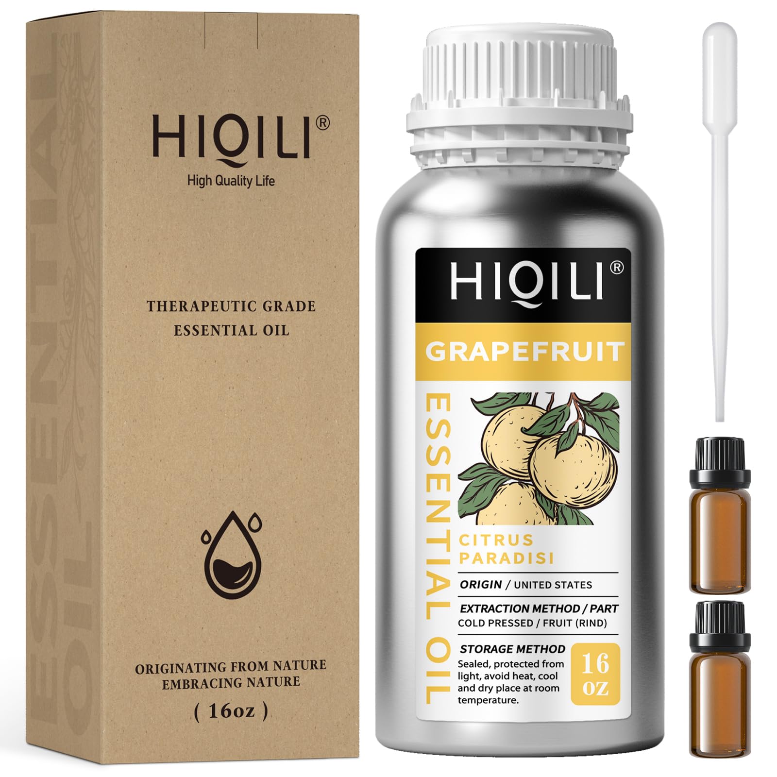 HIQILI Grapefruit Essential Oil 16 Fl Oz (473ml) | Cold Pressed USA Sourced - main product image