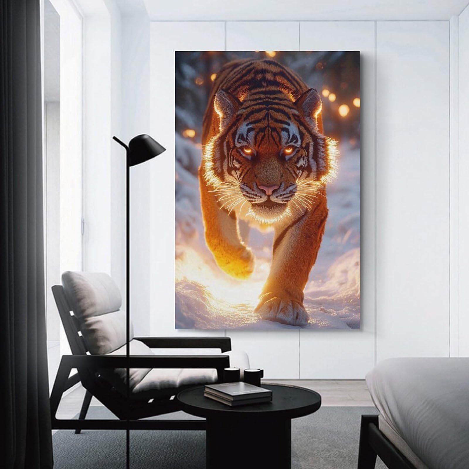 Junmoney Unframe-Style-6-1 Glowing Tiger In Winter Home Decor Wall Art 12X18inch(30X45cm), For Gallery Wall Layouts In Home Or Office, A Versatile Canvas Print For Layering