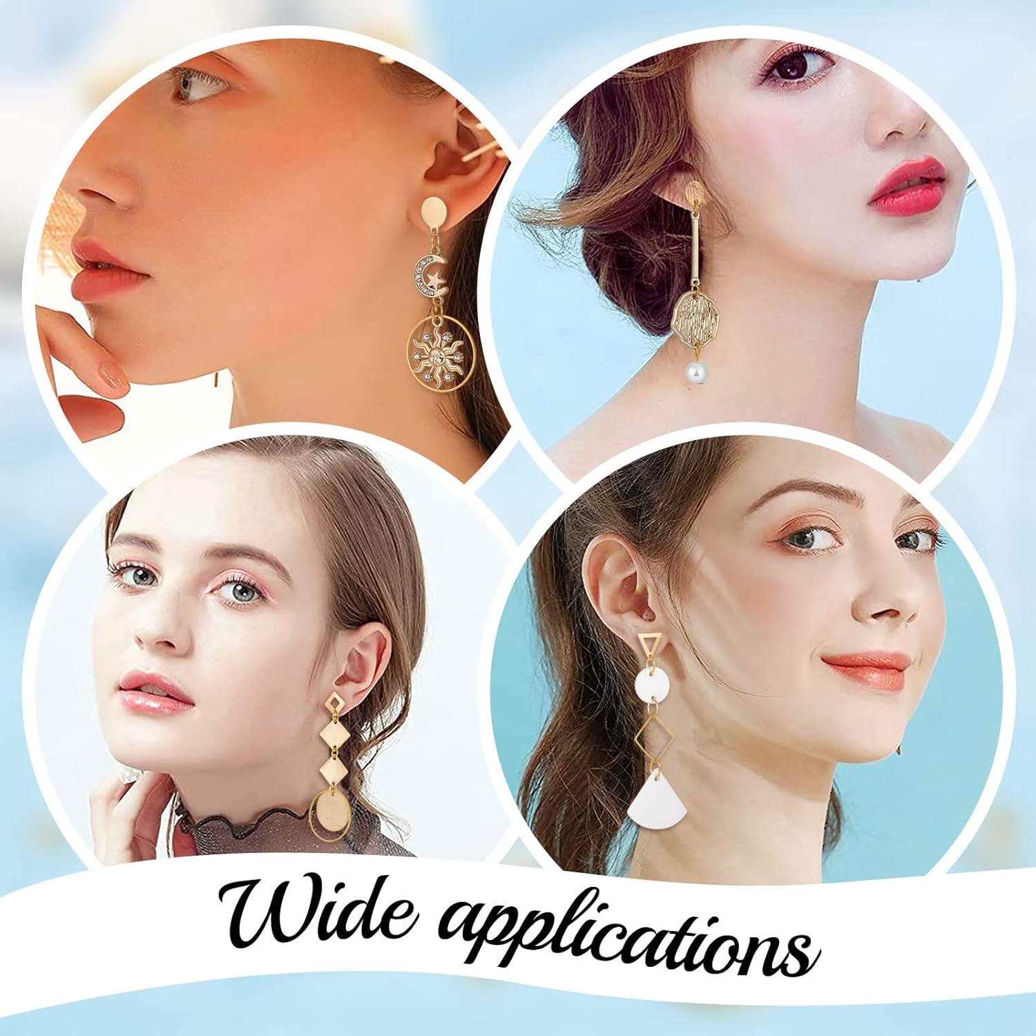 Beebeecraft 1 Box 80Pcs 4 Style 24K Gold Plated Stud Earring Findings Stainless Steel Triangle Oval Rhombus Flat Round Stud Earring Posts with Loop and Ear Nuts for Women Jewelry Making - Image 5