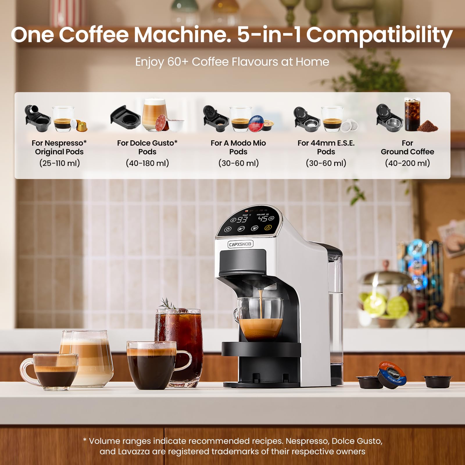 Magician2 - Máquina de cápsulas de café 5 en 1 para Nespresso, Dolce Gusto, Starbucks, ESE 44 mm, Lavazza A Modo Mio, café molido | 20 bares, 1.2 L, pantalla táctil LED | Máquina de café espresso para