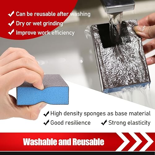 Miniatura 4 de Paquete de 6 esponjas de lijado, bloque de lijado lavable y reutilizable para madera, paneles de yeso, metal, vidrio, grano gruesomediofinosuperfino