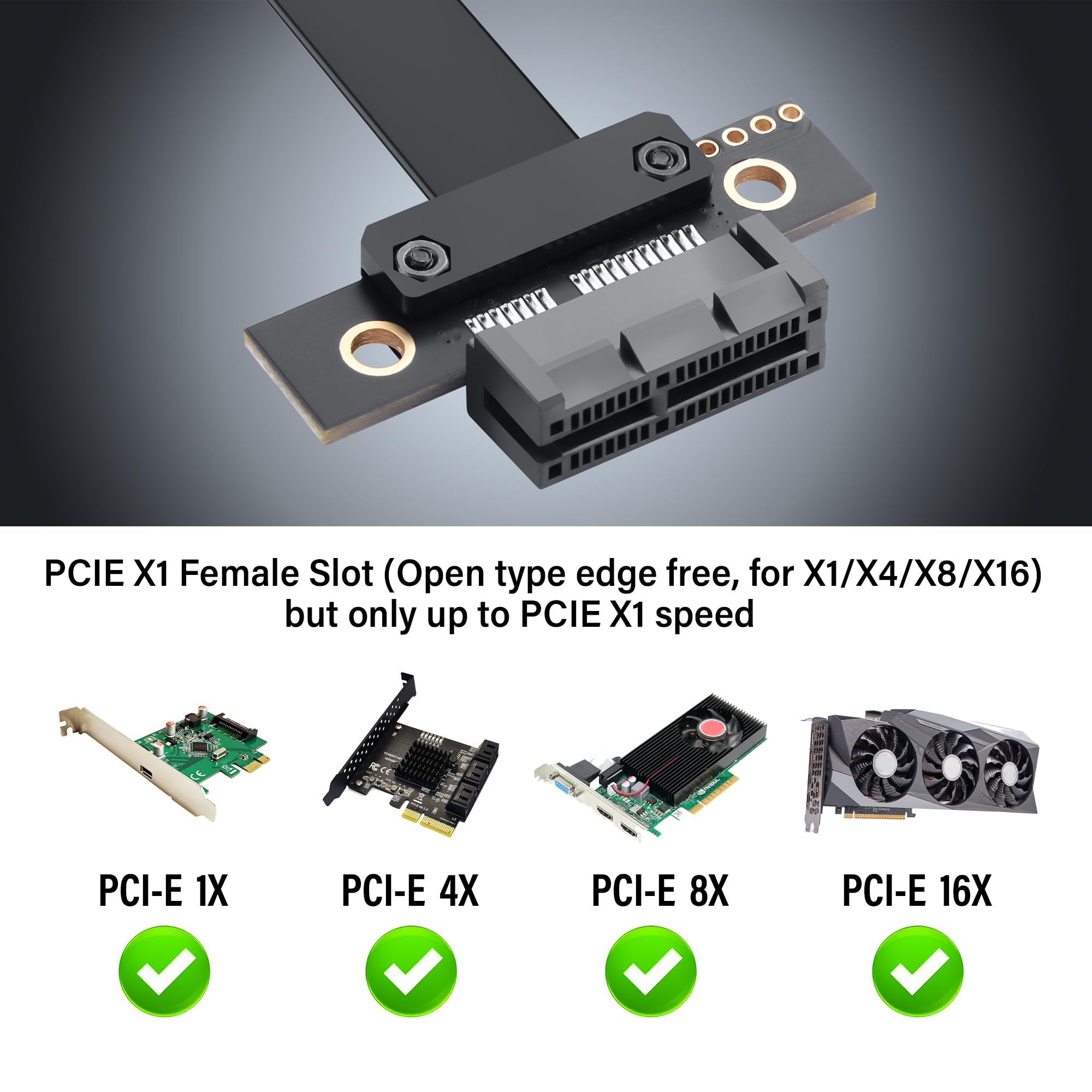 SinLoon Cavo riser PCIe 4.0 X1 90 gradi PCI-E 1X maschio a 180 gradi PCIE 1X femmina Riser cavo di prolunga – 9018 (30 cm)