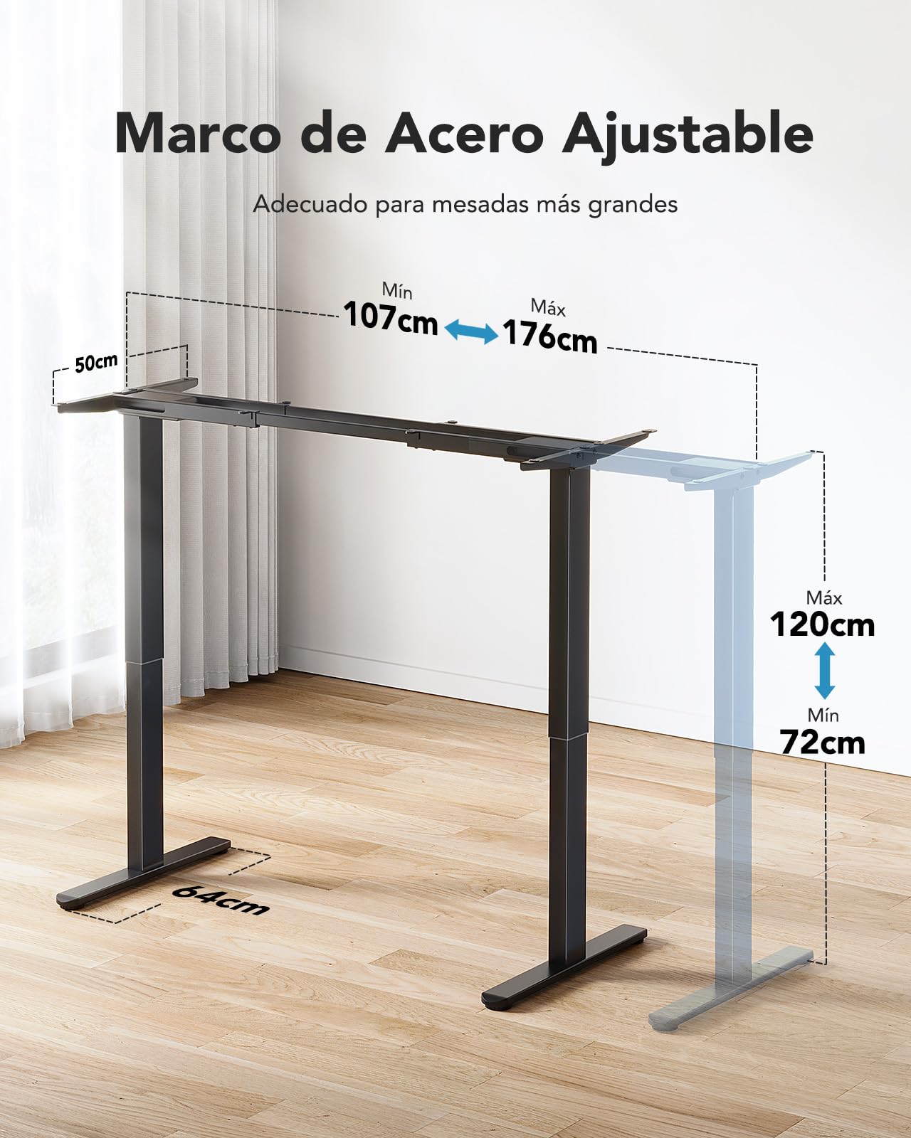 HUANUO Marco Escritorio Elevable Eléctrico de 2 Motores, Patas Mesa Escritorio con Forma en T de Acero de Grado Automotriz, Carga 120kg, Máx. 228 x 80 cm