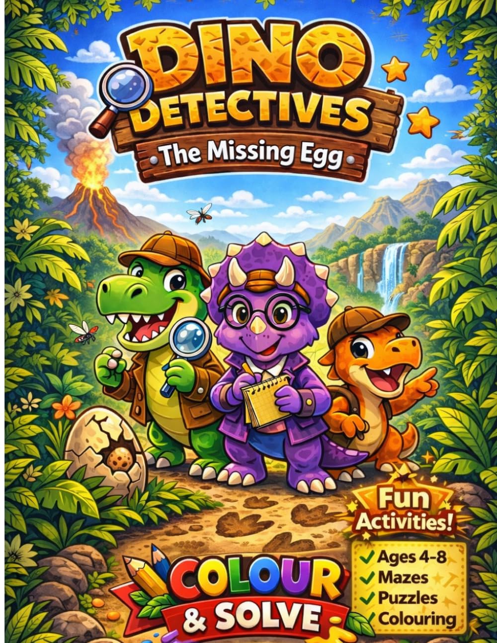 Dino Detectives: The Missing Egg: A Fun Colour & Solve Dinosaur Activity Book for Kids Ages 4-8