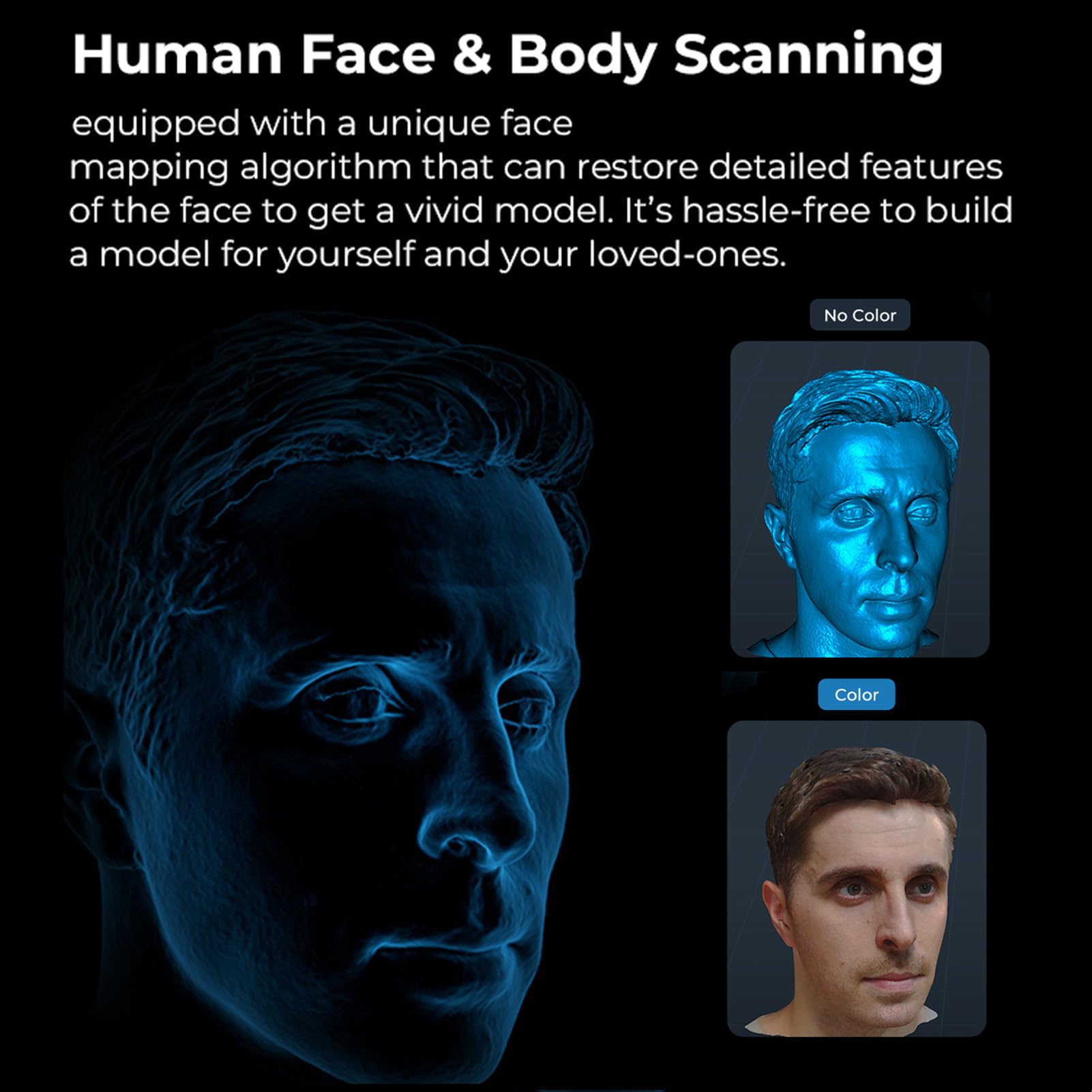 Fockety 3D-Scanner für 3D-Druck, bis zu 0,01 mm präziser Desktop-Handscanner mit Anti-Shake-Tracking und Vollfarbscan für nicht reflektierende Objekte aus schwarzem Metall