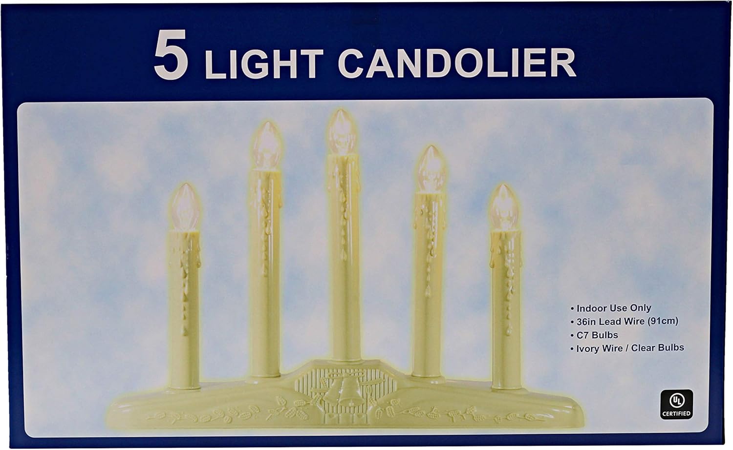 Creative Hobbies 5 Light Electric Candolier Indoor Christmas Candle Lamp, Ivory Plastic with Clear C7 Light Bulbs : Home & Kitchen
