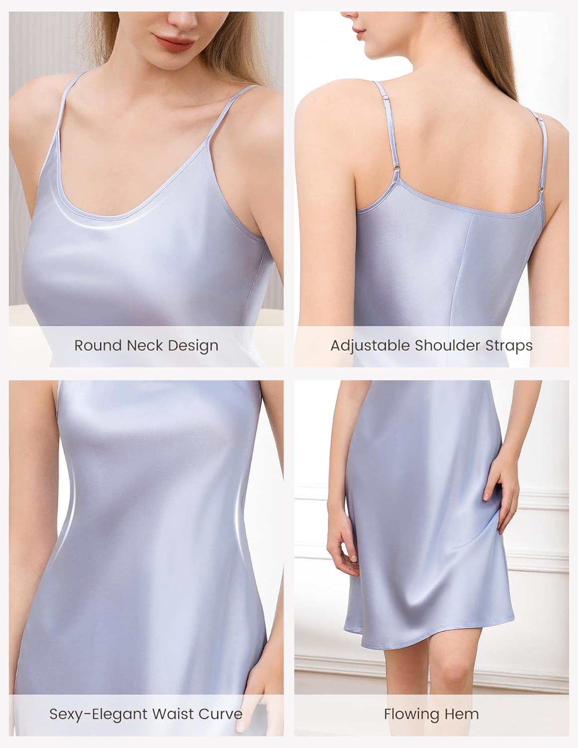 THXSILK 6A+ 100% Mulberry Silk Nightgown for Women, 22 Momme Sexy Silk Slip Dress, Round Neck Long Sleepwear - Image 5