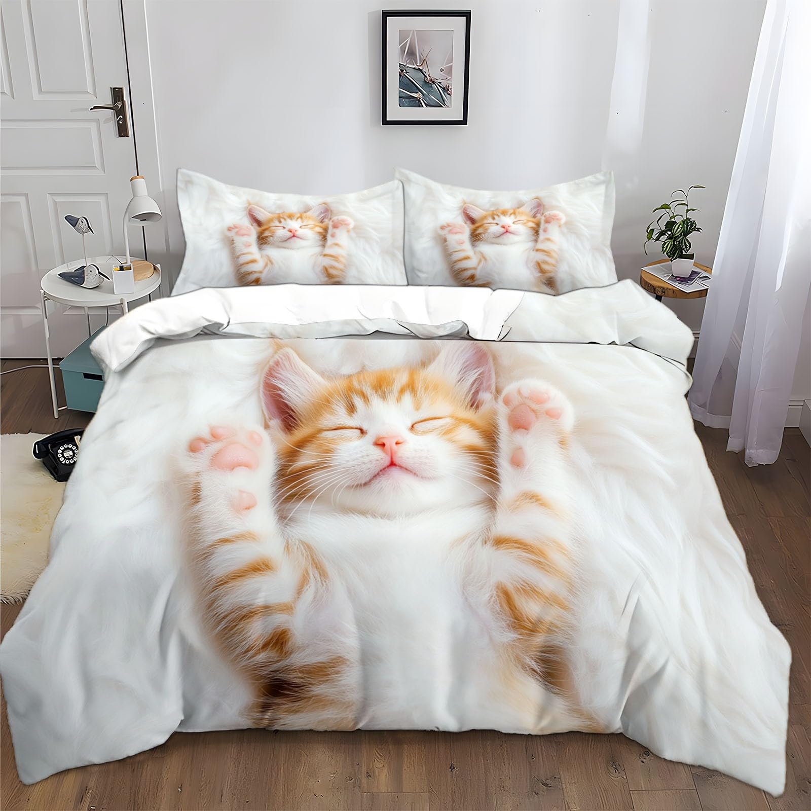Parure de lit chat roux 220x240 en microfibre douce avec fermeture éclair pratique