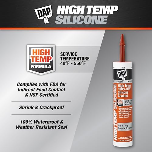Miniatura 2 de DAP Sellador de silicona 100% RTV de alta temperatura, 10.3 onzas, rojo (7079808013)