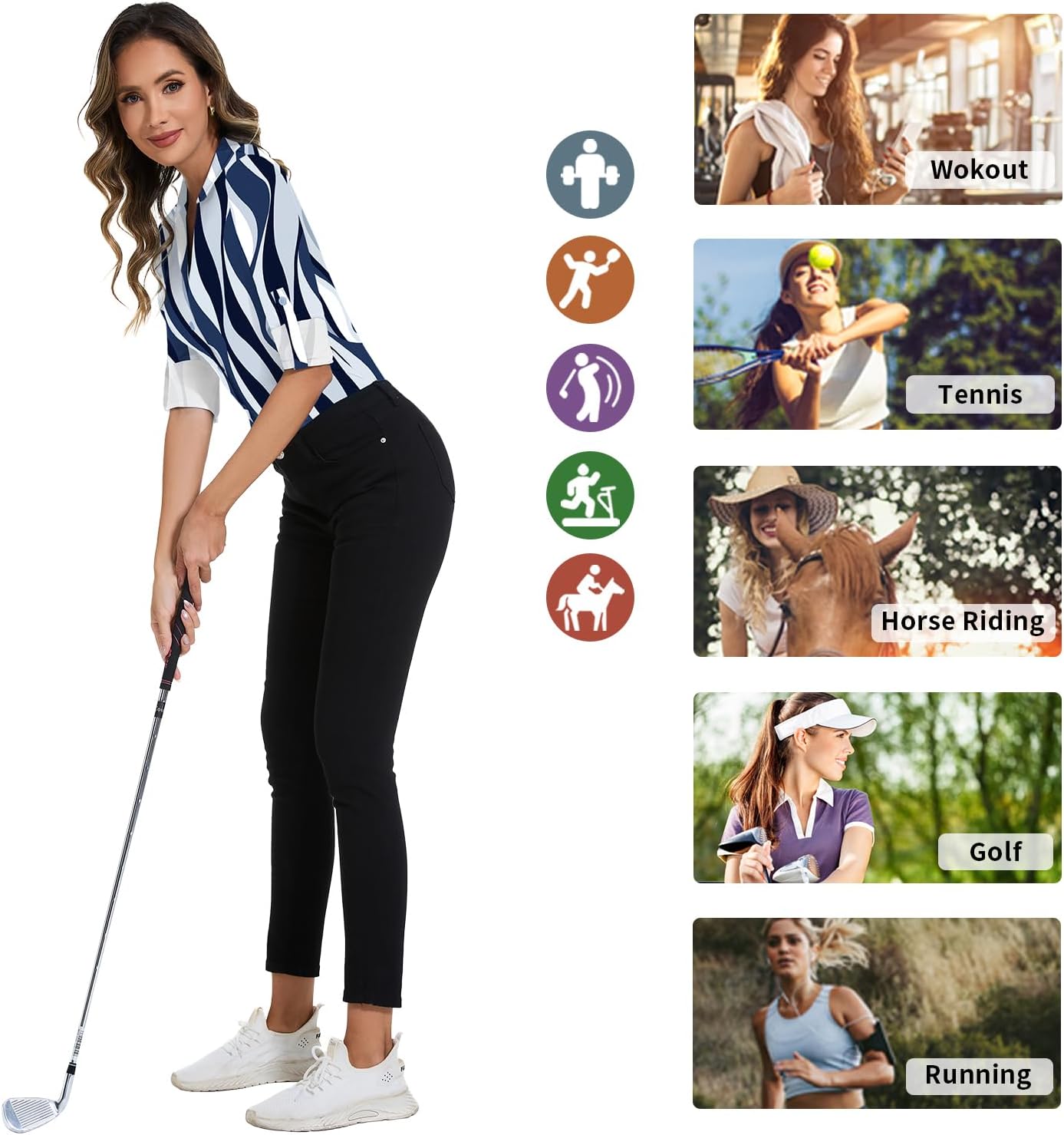 Soneven Womens 3/4 Roll Sleeve Golf Polo Shirts V Neck Long Sleeve Button Up Shirts Business Casual Tops Work Blouses - Image 4