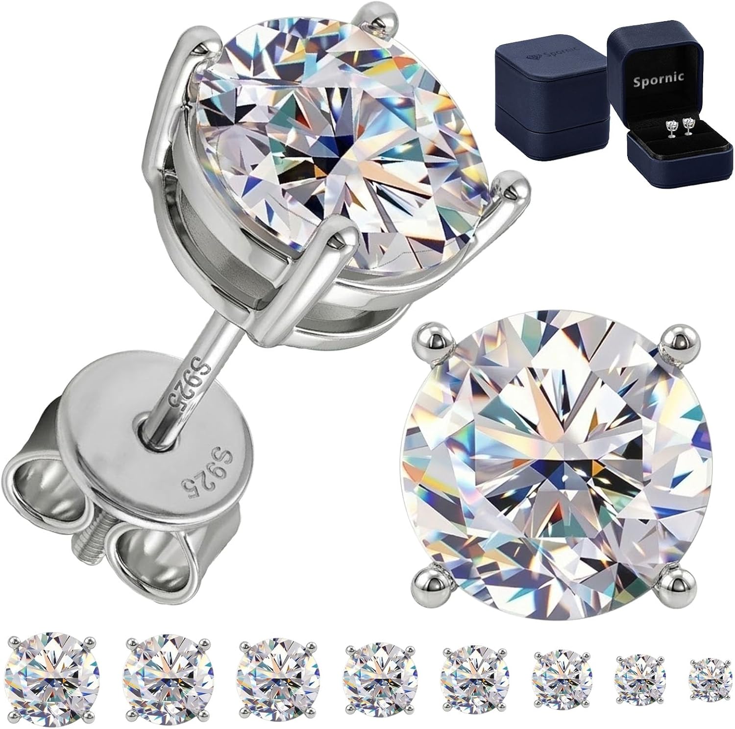 Moissanite Stud Earrings for Women Men 925 Sterling Silver Moissanite Earrings Studs with Screw Back D Color VVS1 Clarity Hypoallergenic Jewelry