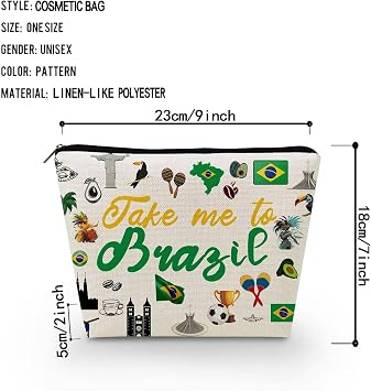 Livel lhood Take Me To Brazil Makeup Bag Cute Small Canvas Organizer Zipper Pouch Take Me To Brazil Cosmetic Bag Travel Present for Women Friends