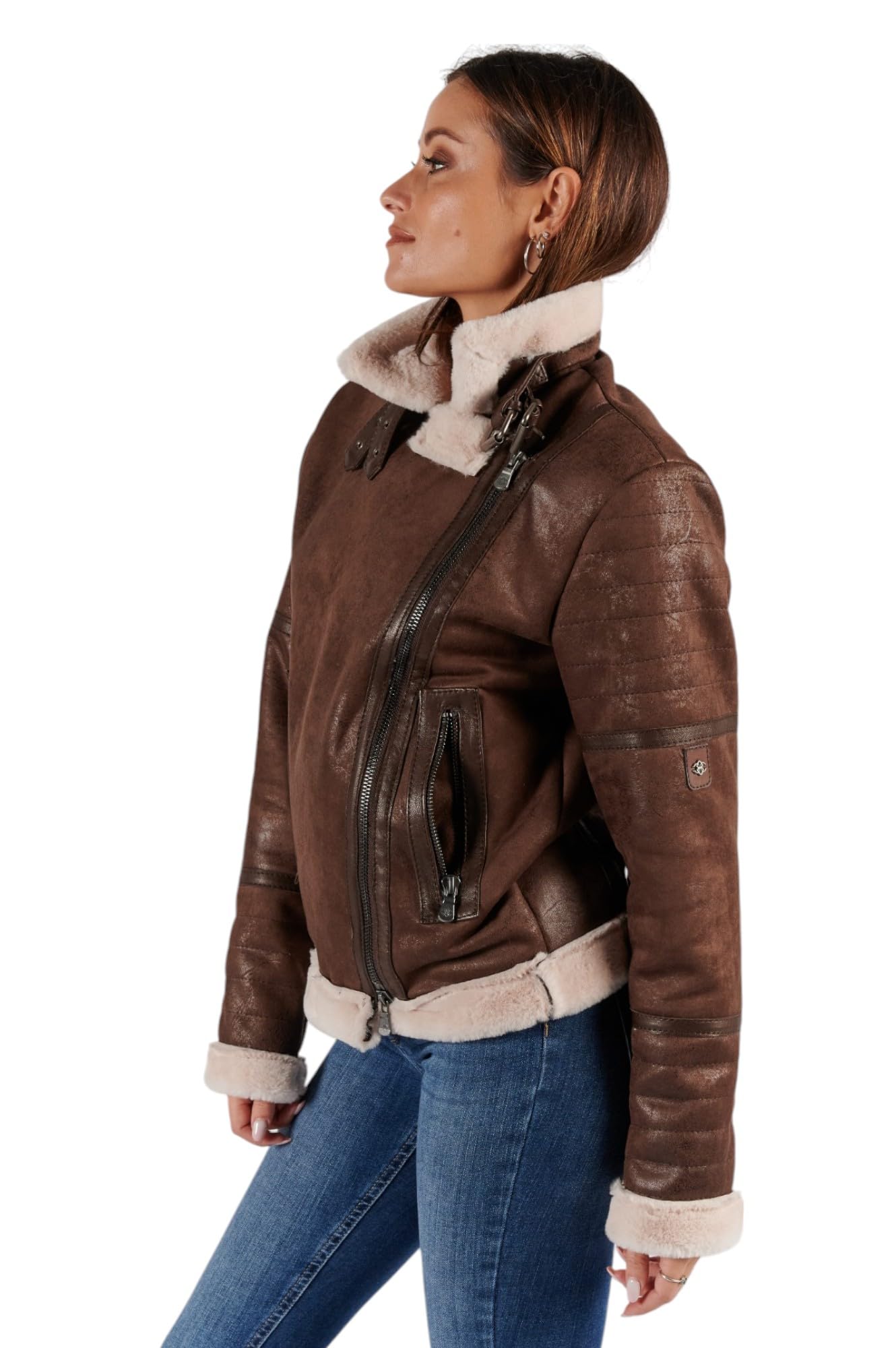 BARONE giubbotto montone donna shearling, giubbotto di pelle donna style shearling, pelle di agnello ed alcantara MADE IN ITALY