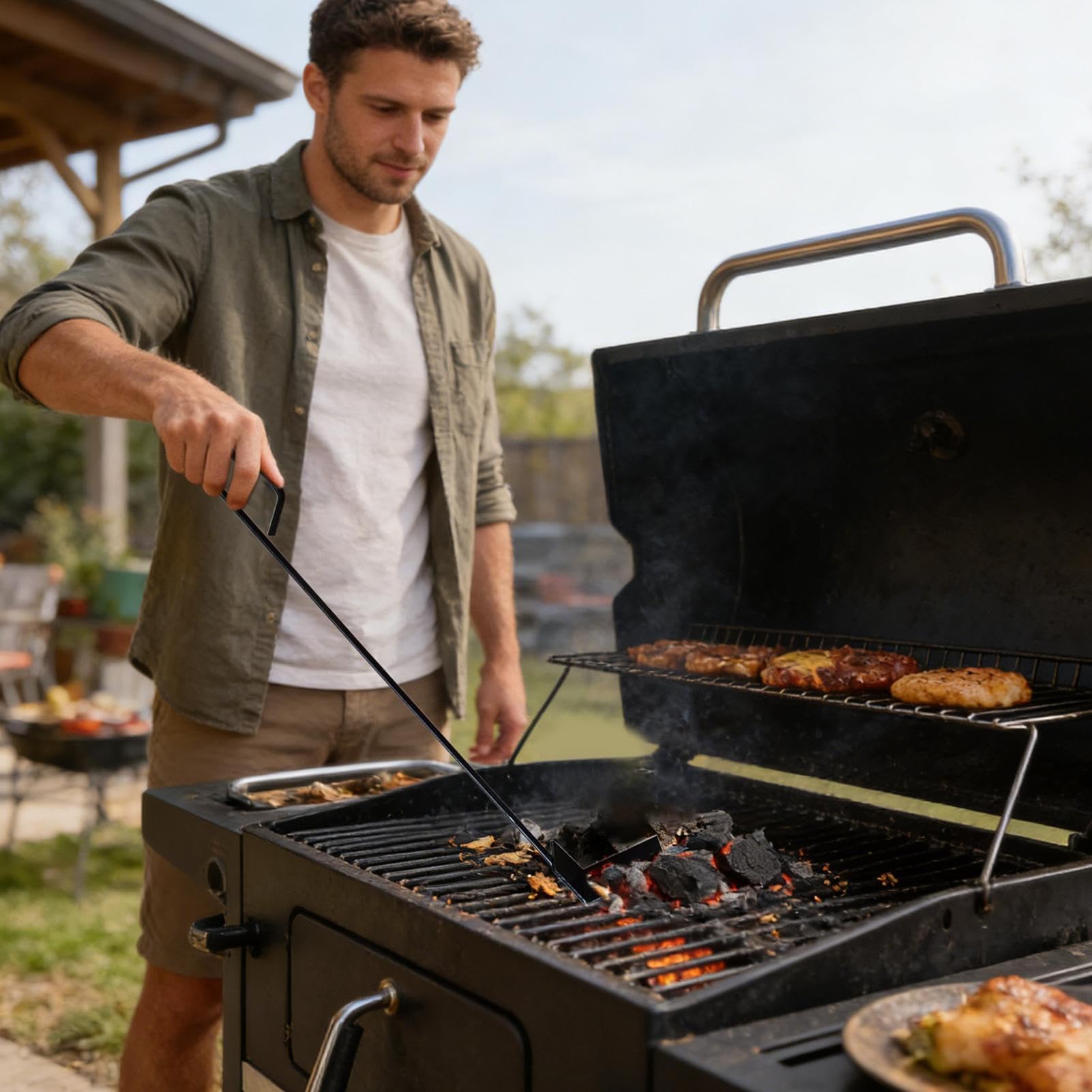Grabie na węgiel drzewny z długim uchwytem, odporne na wysokie temperatury, narzędzie do paleniska, pieca do pizzy, pieca na drewno i ogniska, akcesoria do grillowania na świeżym powietrzu