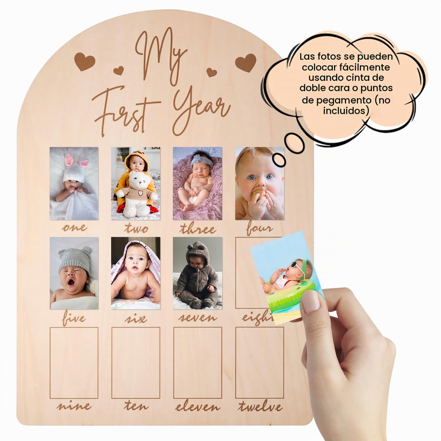 PEUTIER Tablero de Madera para Exhibición de Fotos de mi Primer Año, Marco de Fotos de 12 Meses para Recién Nacidos Marcos Fotos Recién Nacidos para Decoración de Cumpleaños de Bebé