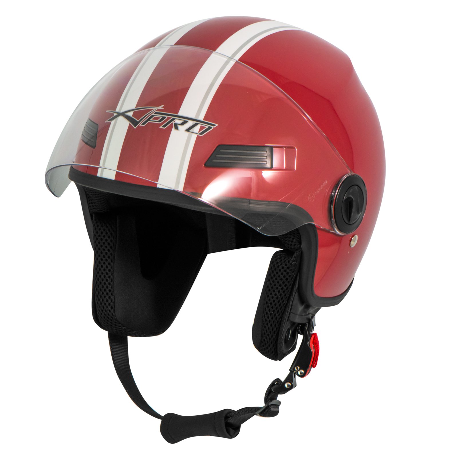 A-Pro Casco Jet Scooter Moto Quad Omologato ECE 22-06 Visiera Rosso S
