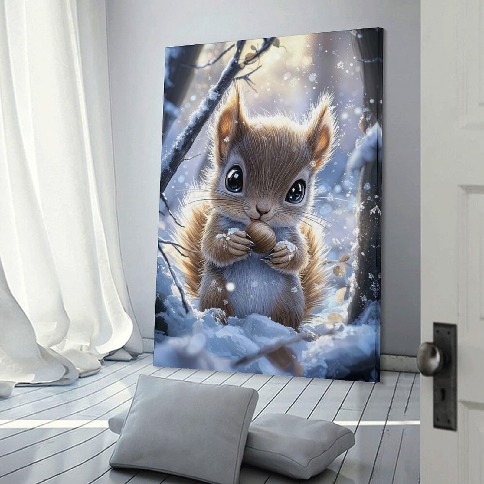 Junmoney Cute Squirrel in Winter Canvas Wall Decor, 12x18inch(30x45cm), for Gallery Wall Decor And Room Displays, Wall Decor Suited to Curated Displays