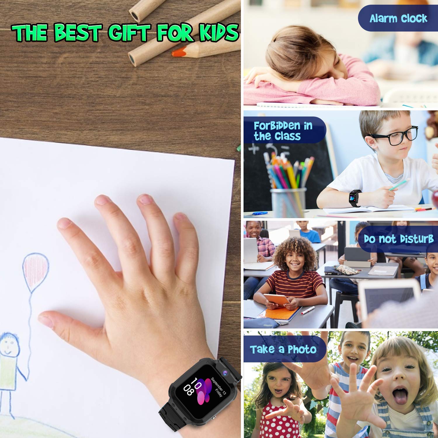 GPS kids Smartwatch Phone per Impermeabile, GPS Localizzatore di tracciamento con Chat Vocale, Sveglia SOS per il Gioco di Matematica Studente Bambini Smart Watch, Regalo Ragazzo e Ragazza, Pink