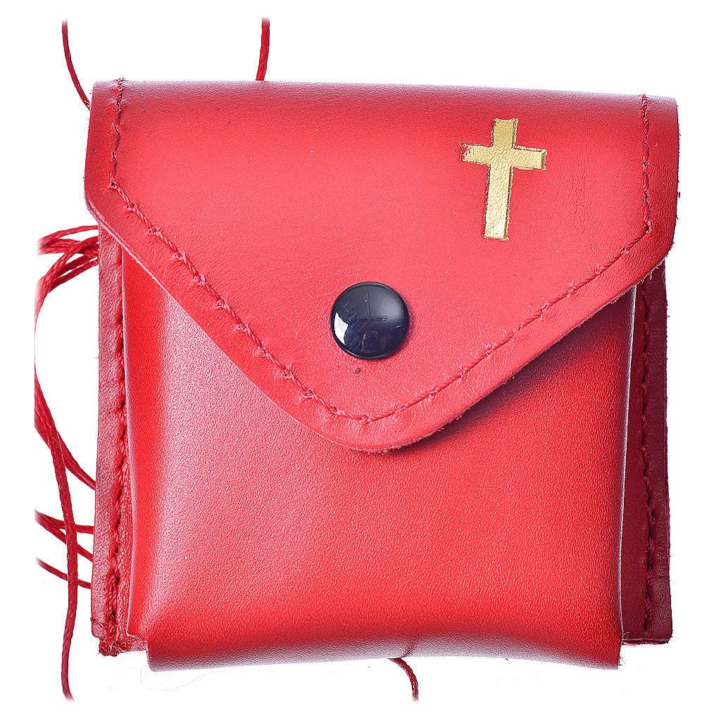 Holyart Pyx holder case in real leather, 6.5x6.5 cm, red