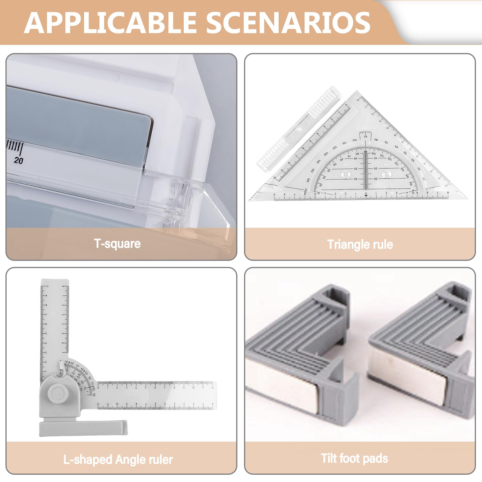 GOMETY Tavolo da disegno formato A4, multifunzione, formato DIN A4, con righello scorrevole, triangolo, angolo regolabile, piano da disegno di precisione per studenti, designer, ingegneri