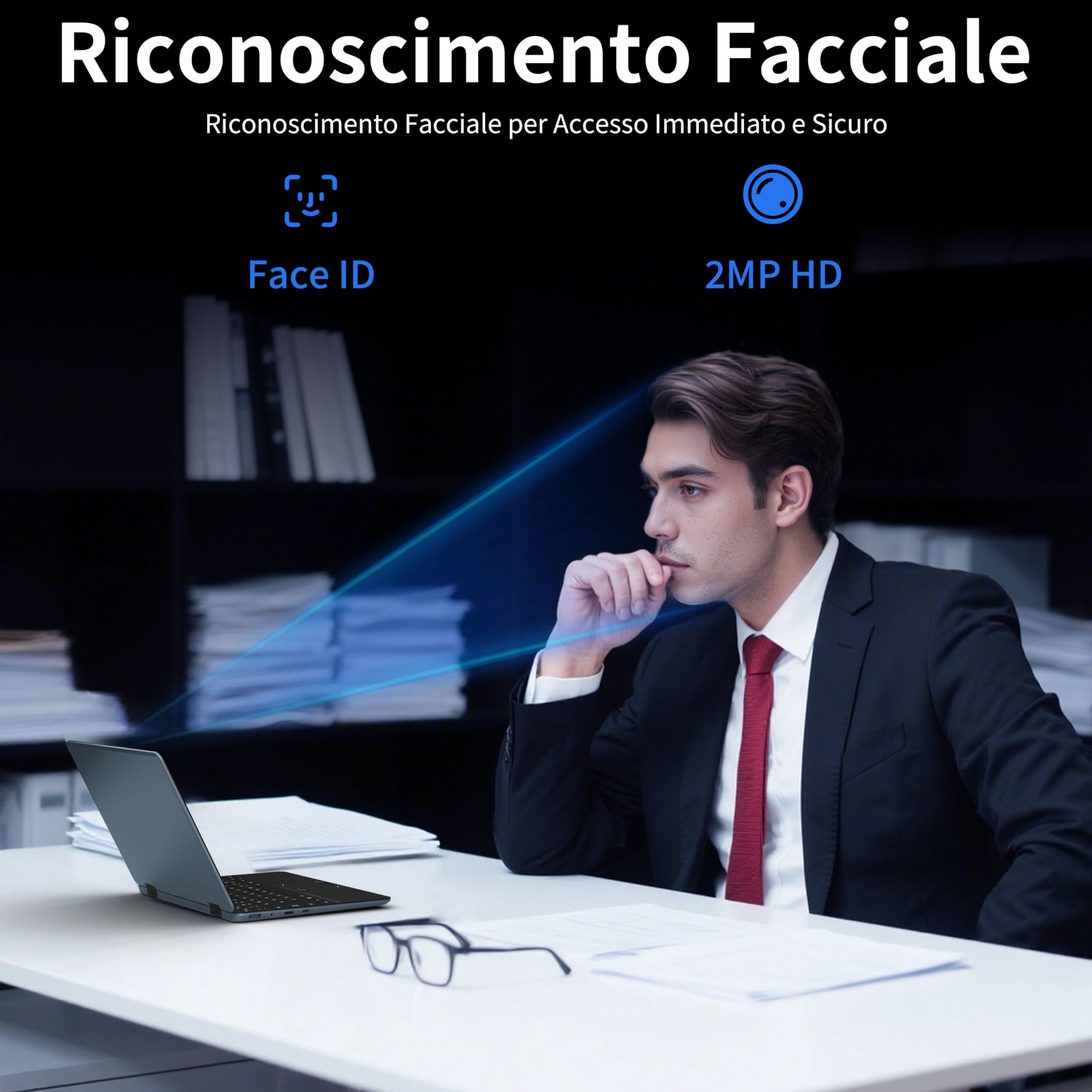 PC Convertibile 2 in 1 Touchscreen 11.6" FHD IPS, Processore N150 12ª Gen, 16GB RAM, 256 SSD Veloce, Rotazione 360°, Design Ultra-Leggero, Custodia tastiera ITA e Tastiera retroilluminata (16+256)