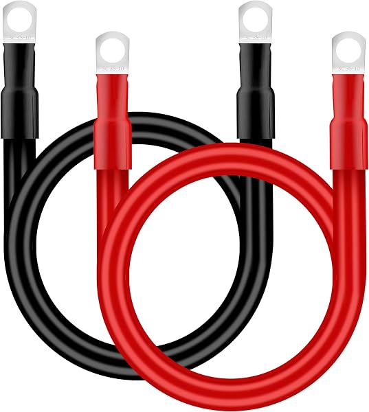 QIMEI-SHOP Cable Bateria 35mm² 50cm Cable Inversor de Batería 12V 2AWG Cables de Batería con M10 Terminales de Anillo para Automóvil Camión Moto Solar Marino Rojo y Negro 2 Piezas - 1