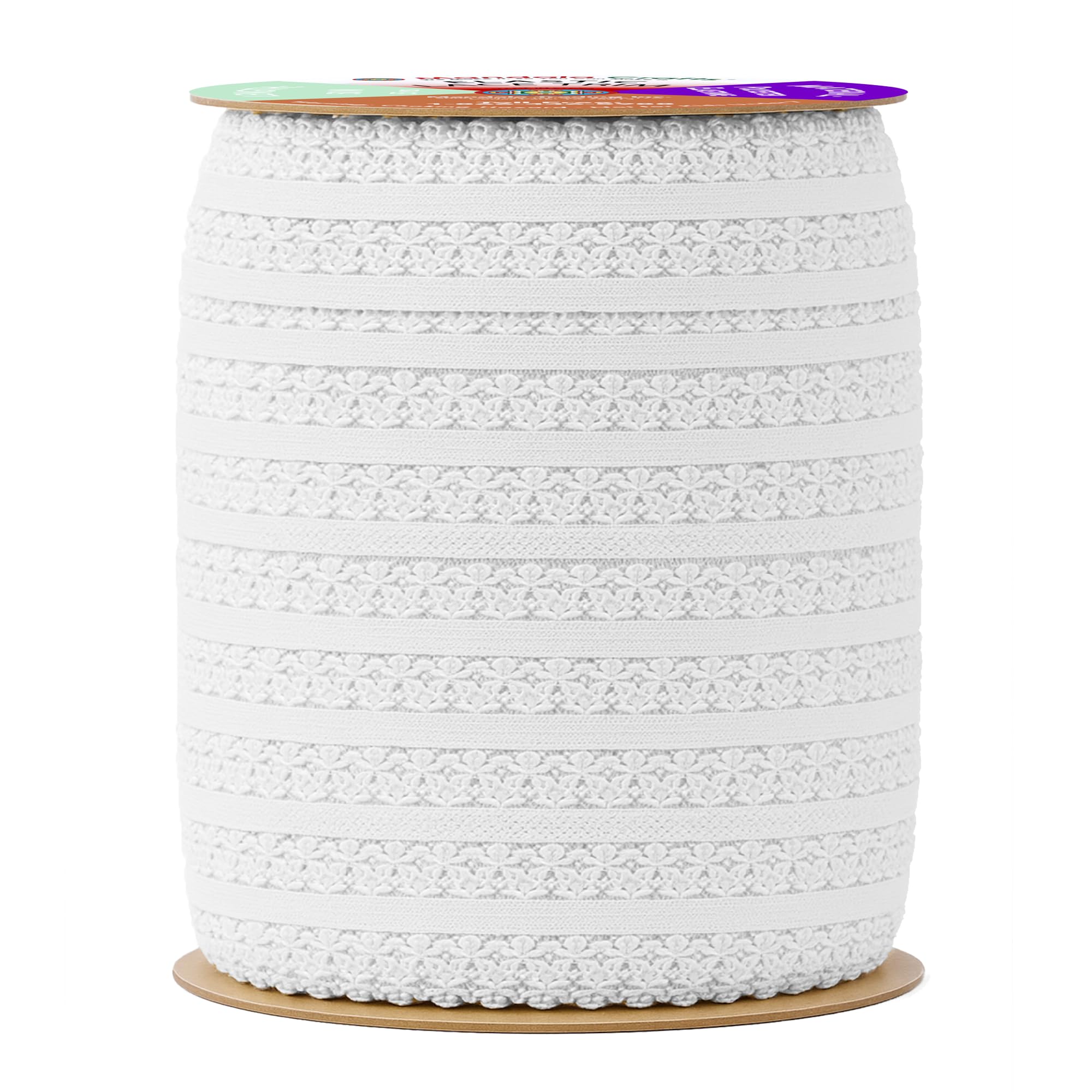 Mandala Crafts White Stretch Lace Soft Elastic Trim Roll - 55 Yards 1 Inch Wide Stretchy Frilly Picot Ribbon for Sewing Lingerie, Headbands, Underwear, and Crafts
