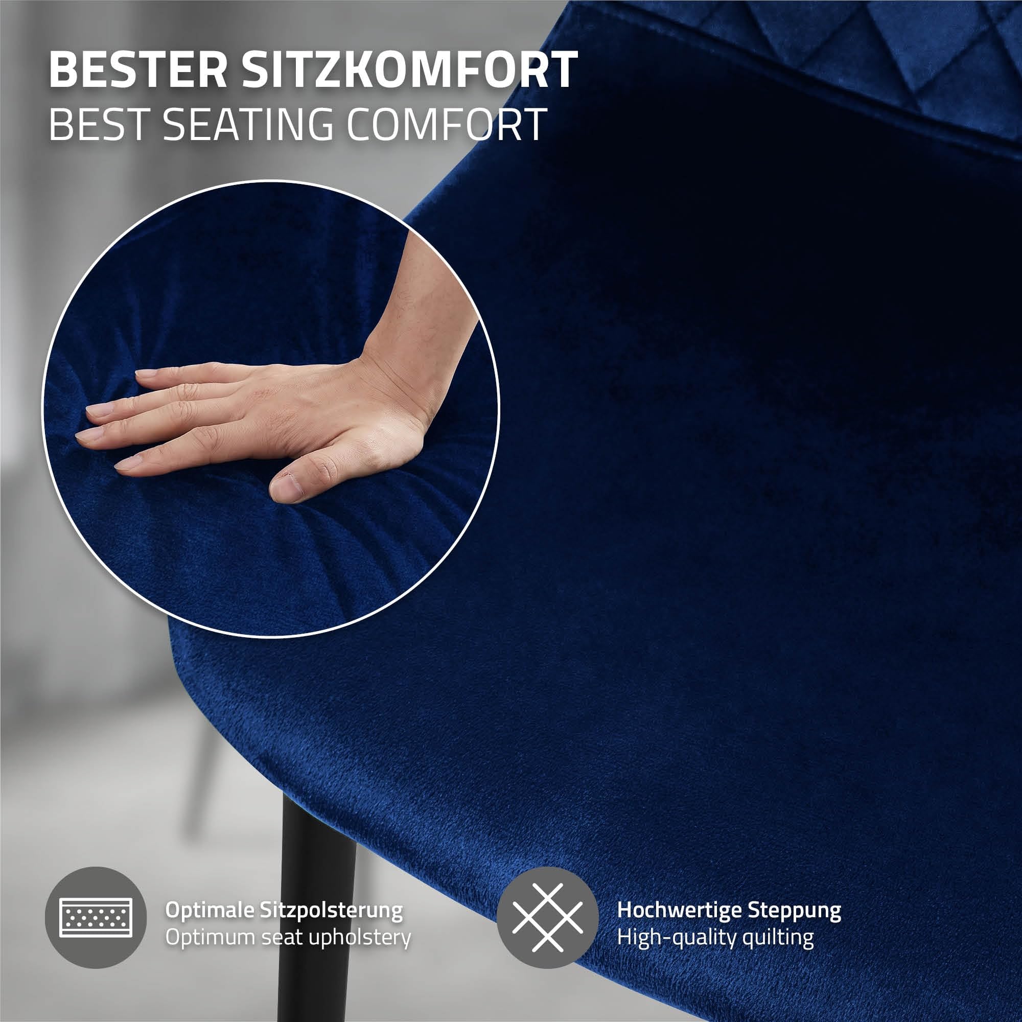 ML-Design Juego de 4x Sillas de Comedor Azul Oscuro con respaldo Asiento Ergonómico Acolchado Tapizado de Terciopelo con Patas de Metal Sillón de Diseño Moderno para Mesa de Salón, Escritorio o Cocina