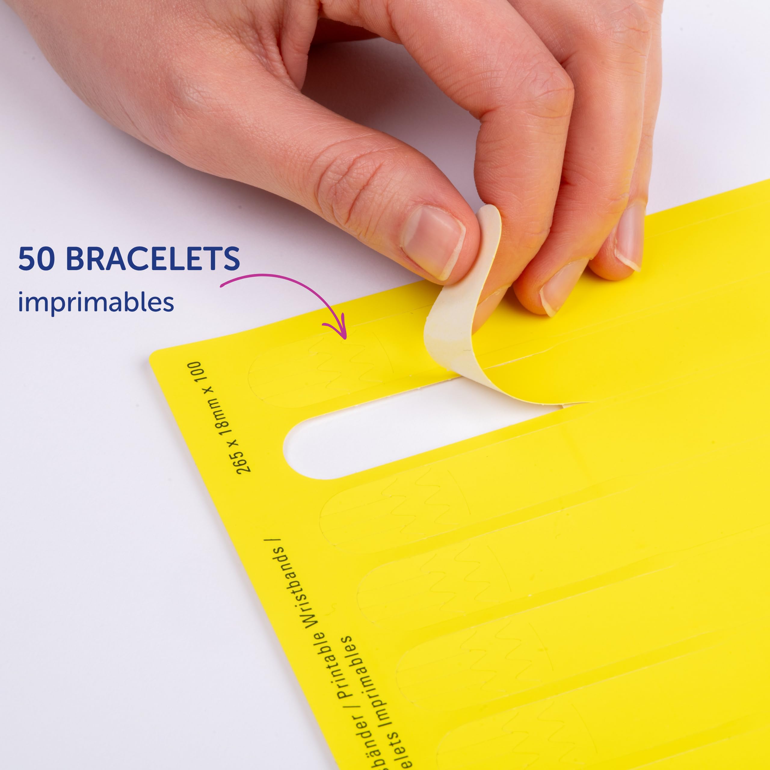 50 bracelets d'identification imprimables laser - 265 x 18 mm - Jaune