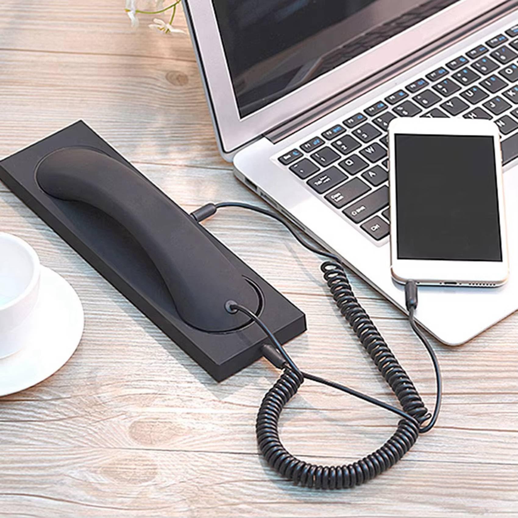 6X Receptor de Teléfono Retro Universal, Auricular para Llamadas con Teléfono Inteligente, Micrófono de 3,5 mm para Teléfono Fijo, Color Negro