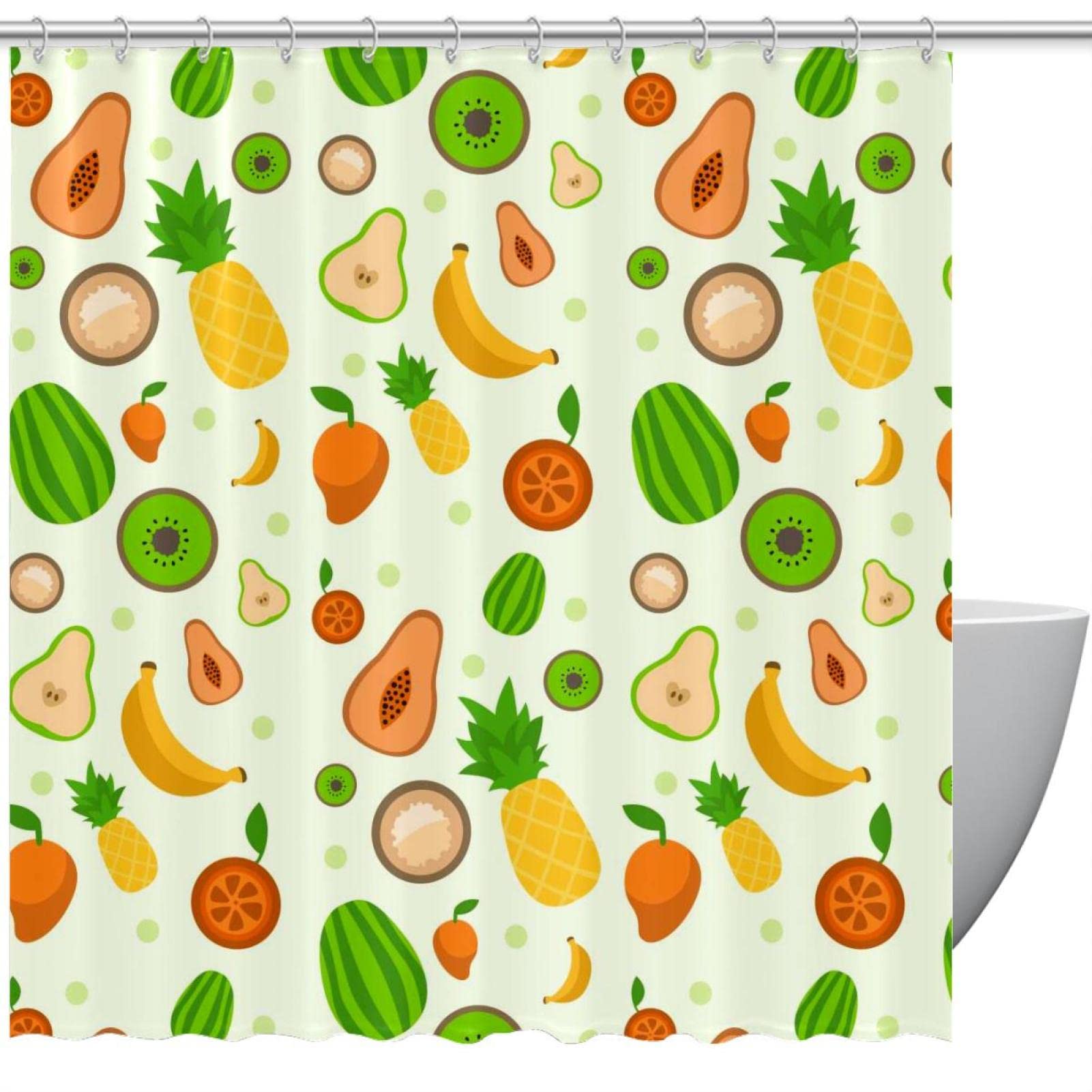 Rideau de douche anti éclaboussures à motif fruits exotiques 183cm