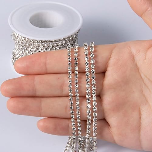 Miniatura 4 de 11 yardas Cadena de diamantes de imitación de cristal, borde de cadena de cierre de diamantes de imitación plateados, cadena de cristal transparente