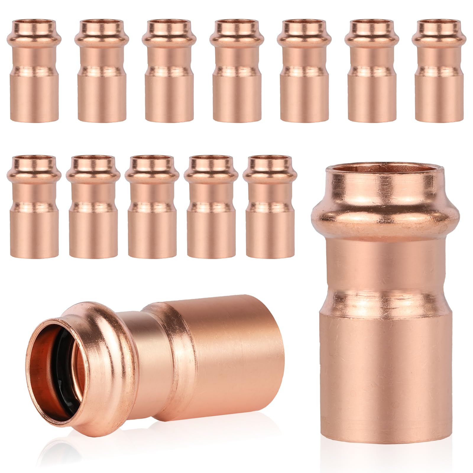 Paquete de 20 racores de cobre GUOFIS con buje de presión, acoplamiento reductor de 1" x 3/4", acoplador de cobre LF para fontanería residencial y comercial (1"FTG x 3/4" de ajuste a presión) (PRESS