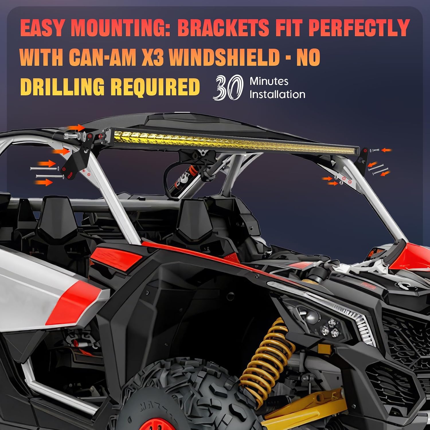 Chelhead 50’’ Slim Led Light bar with Upper Windshield Mounting Brackets with Rocker Switch Wiring Harness Yellow Combo Beam Compatible with Can Am Maverick X3 and X3 Max 2017+ All Models (Yellow)