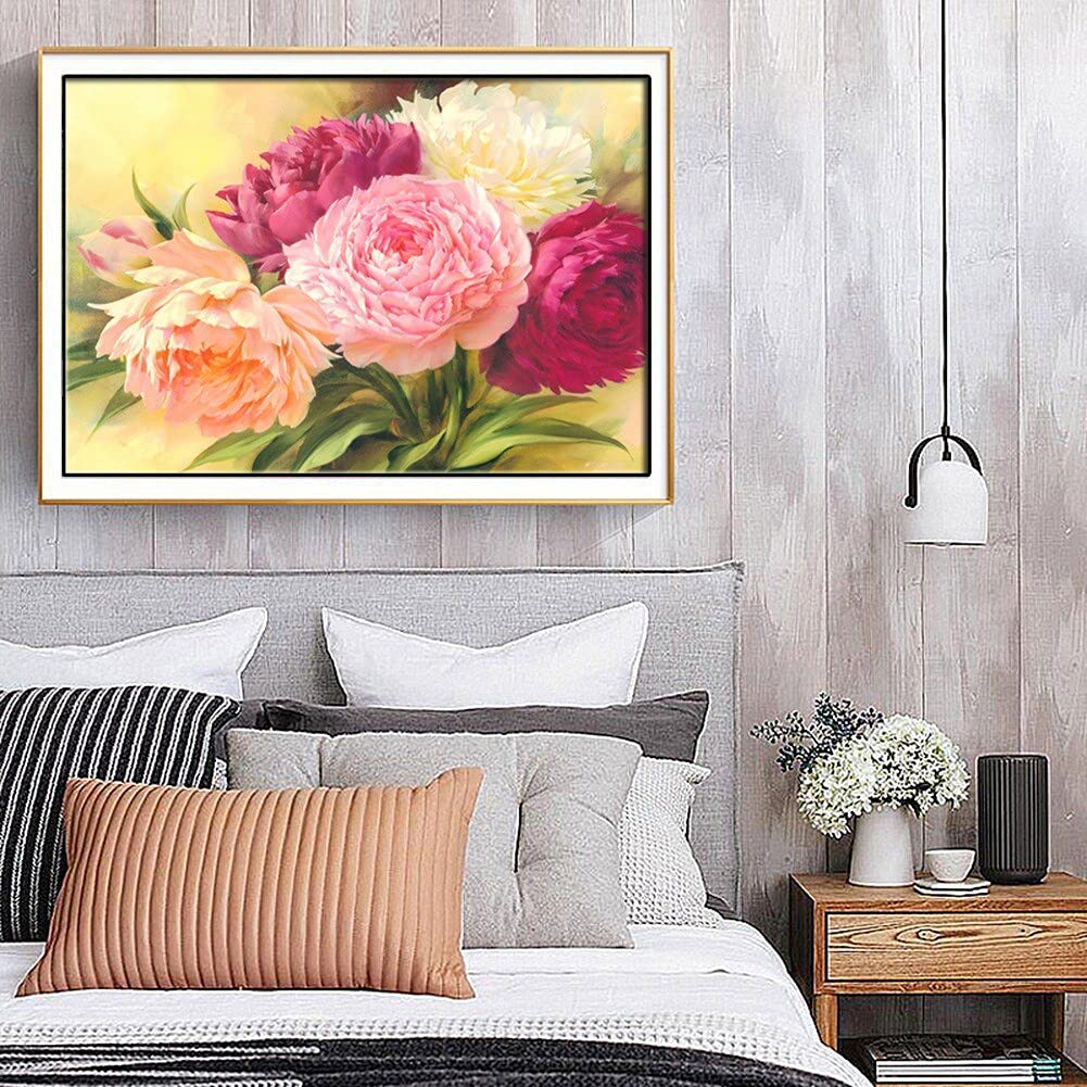 DIY 5D Diamantmalerei „Pfingstrosen-Tee“ – 80x120 Cm, Vollbohrung, Inkl. Werkzeuge