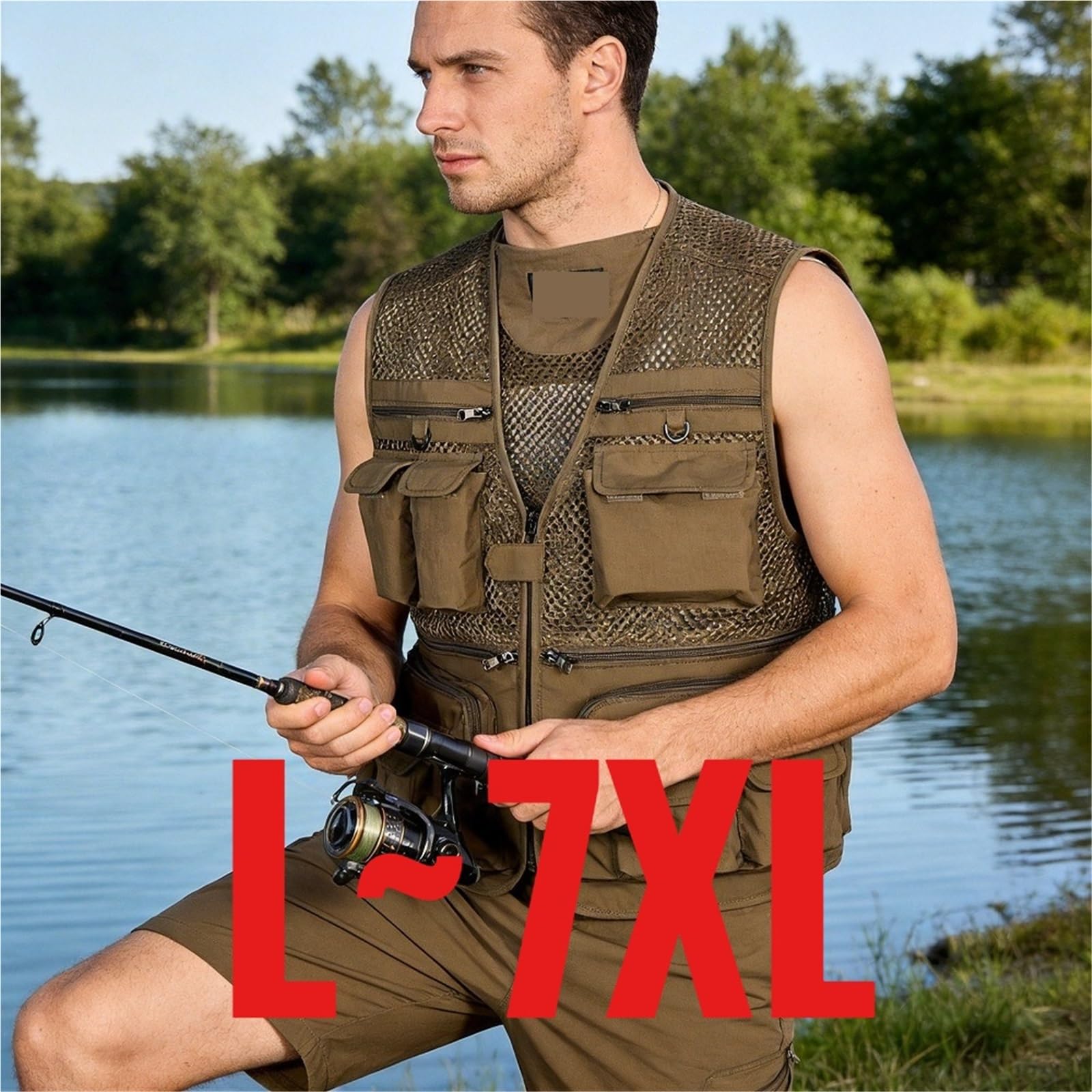 Chaleco de Trabajo Plus Size Men's Vest Mesh Waistcoat Summer Tool Multi Pocket Work Wear Big Large Cargo Sleeveless Jacket Male Fishing Quick Dry
