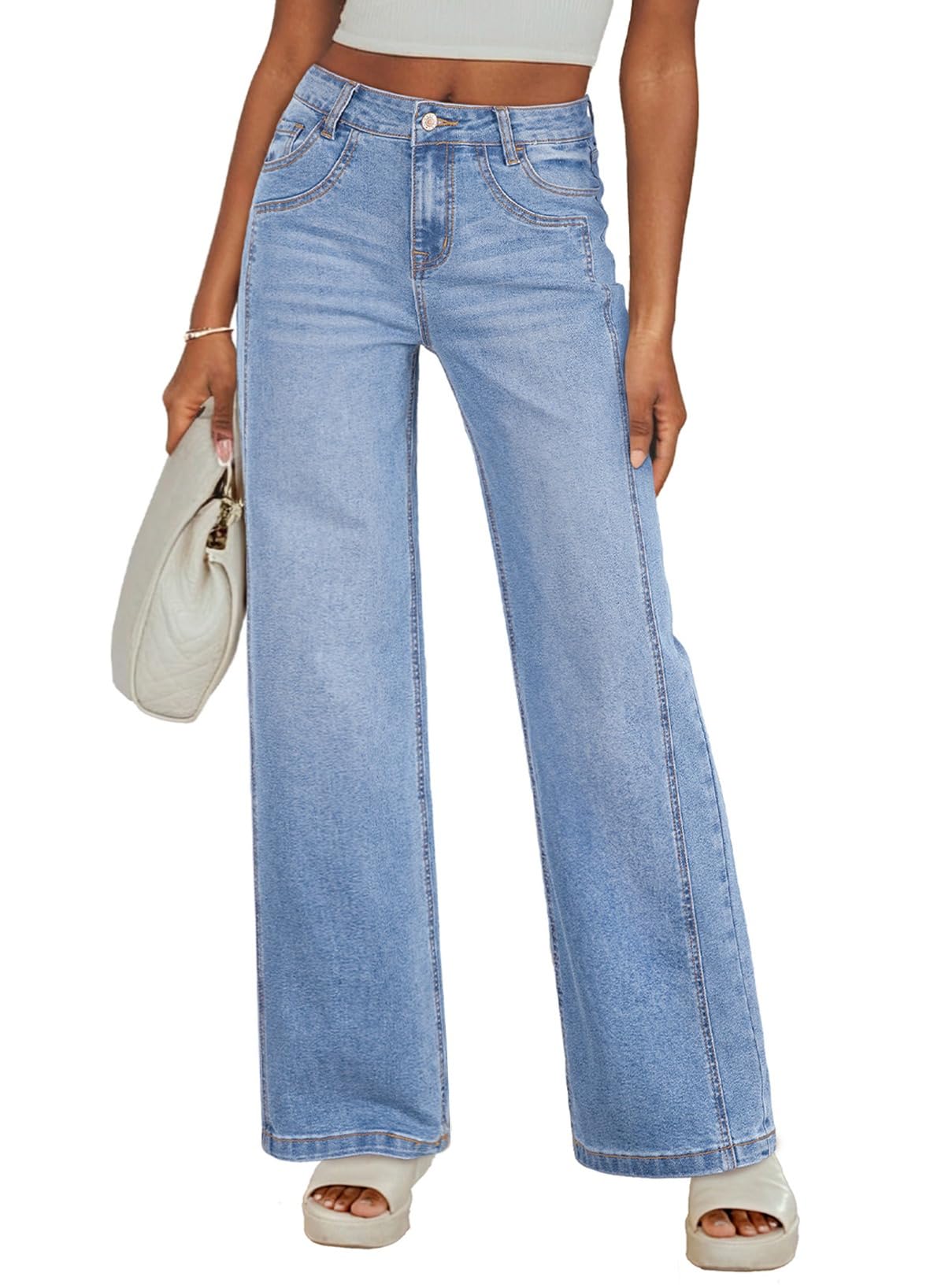 Sidefeel Wide Leg Patchwork Denim Jeans