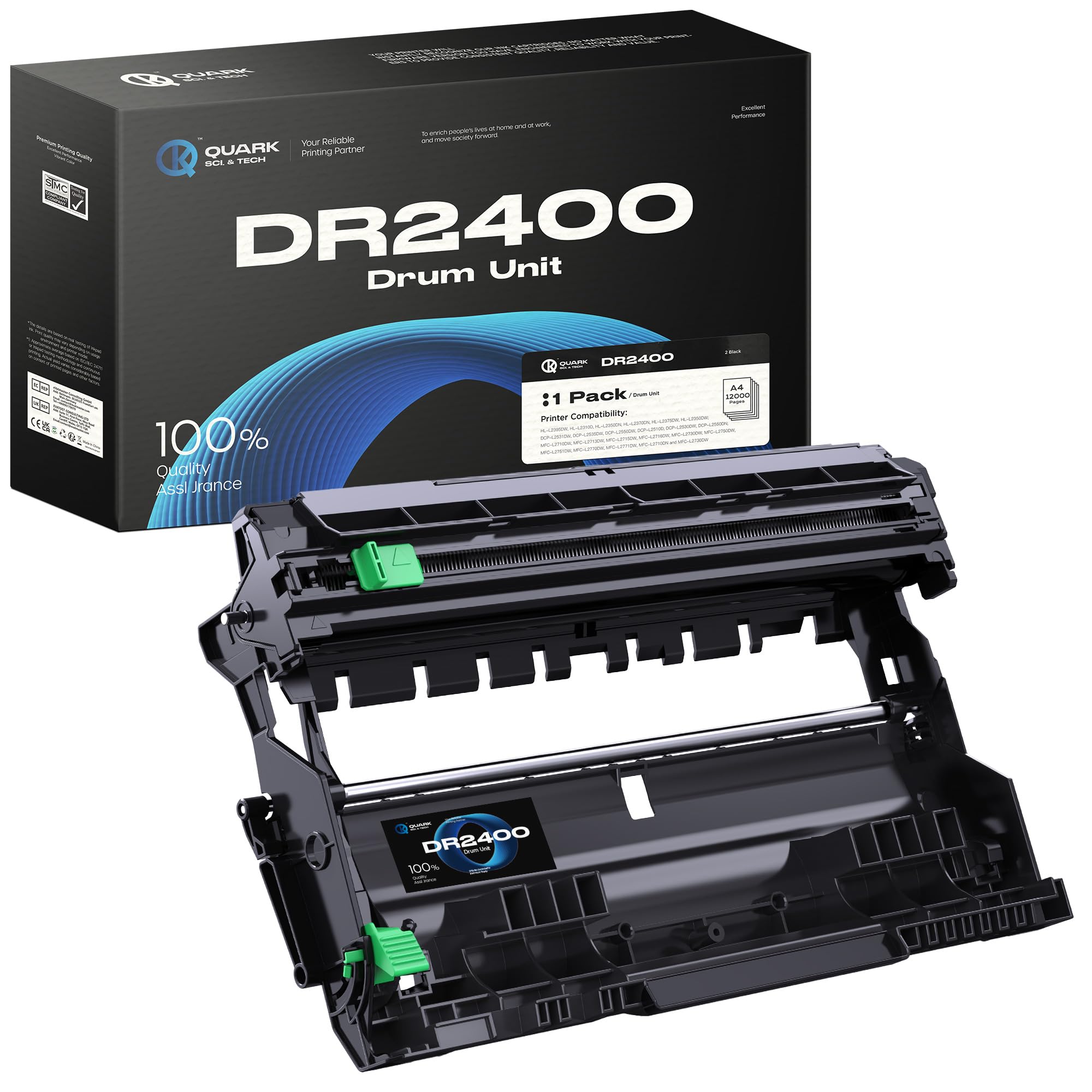 Quark DR2400 Tambor Compatible para Brother MFC-L2710DW DCP-L2530DW | para Brother TN2420 TN-2420 para MFC-L2750DW HL-L2375DW HL-L2350DW HL-L2310D HL-L2350DN HL-L2370DN DCP-L2510D (1 Negro)