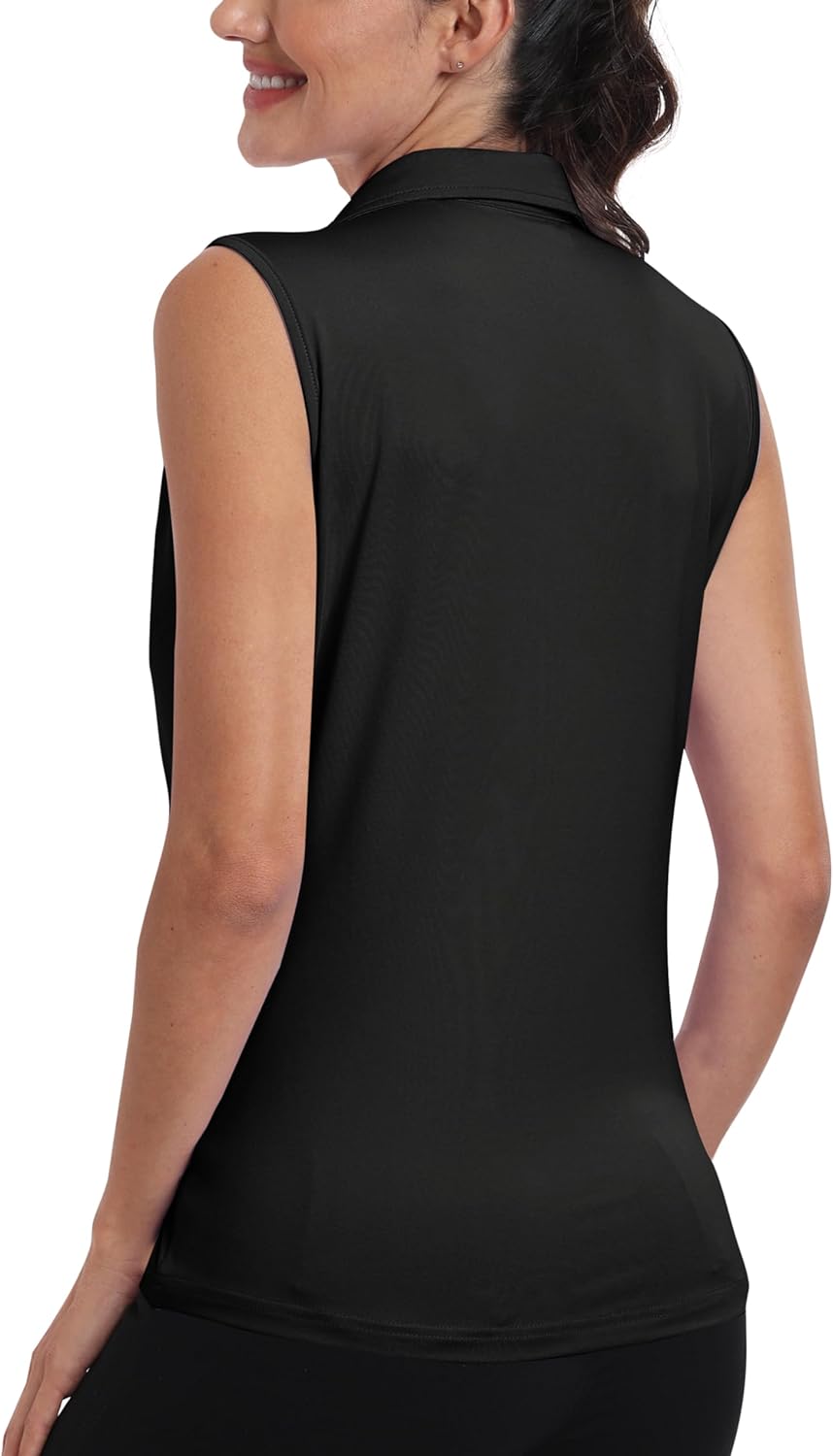 MoFiz Women's Sleeveless Golf Polo Shirts 1/4 Zip Floral Tennis Workout Golf Tank Top - Image 2