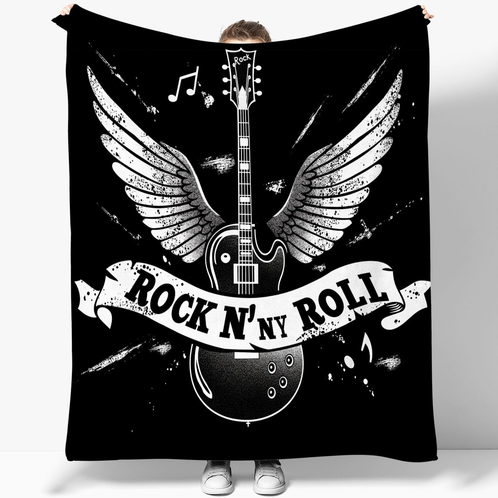Couverture Sherpa 180 x 220 cm pour Enfants et Adultes, Musique Rock Guitare Couverture Imprimée, Couleur Couverture Douce Hypoallergénique, pour Canapé, Lit et Décoration de Salon
