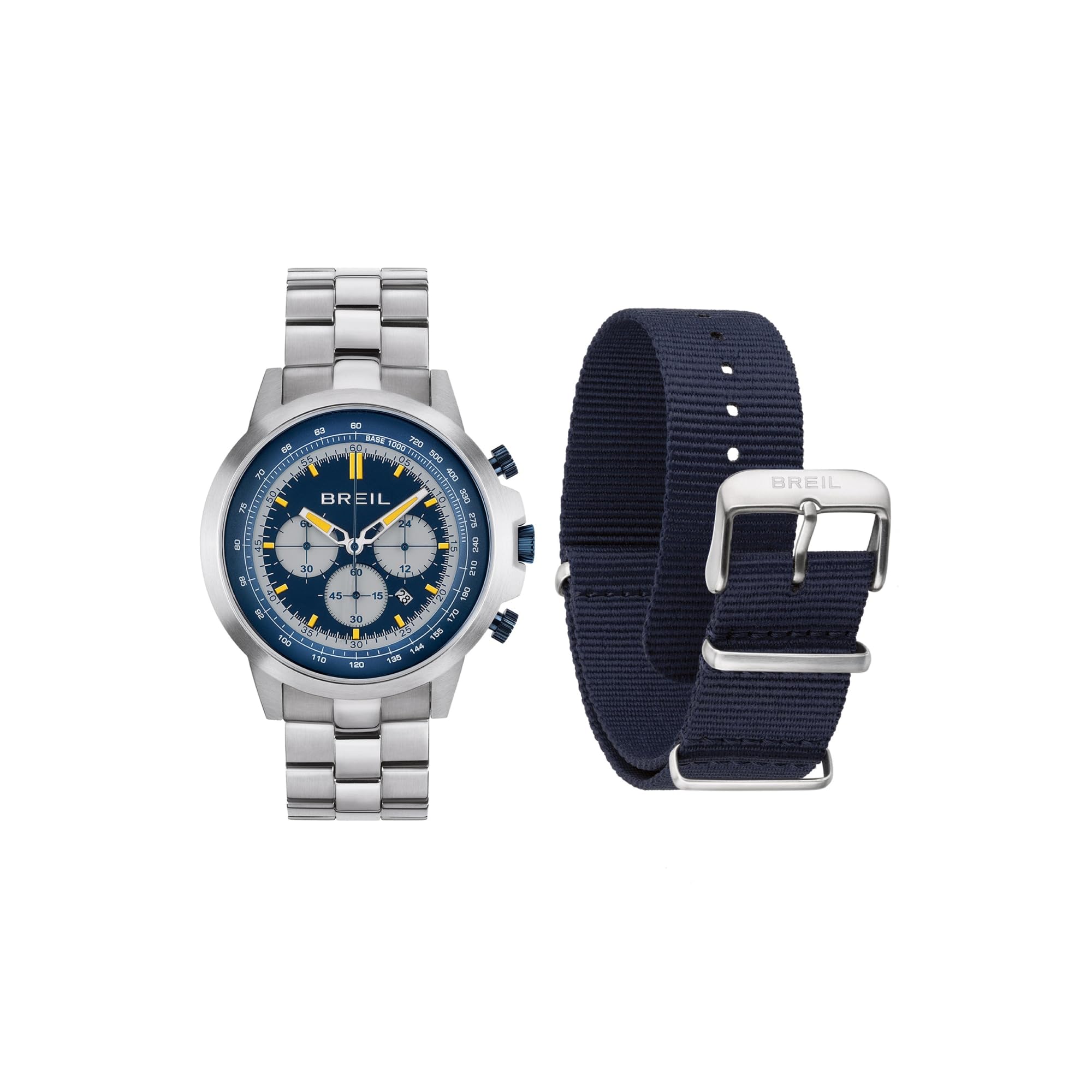 BREIL Reloj Hombre, Brazalete de Acero, Tela, Caja 46 cm