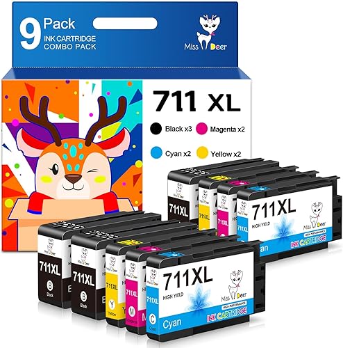 Miss Deer 711XL - Cartuchos de tinta de repuesto para impresoras 711 711XL, funciona para impresoras Designjet T120 T520 de 24 pulgadas T520 de 36